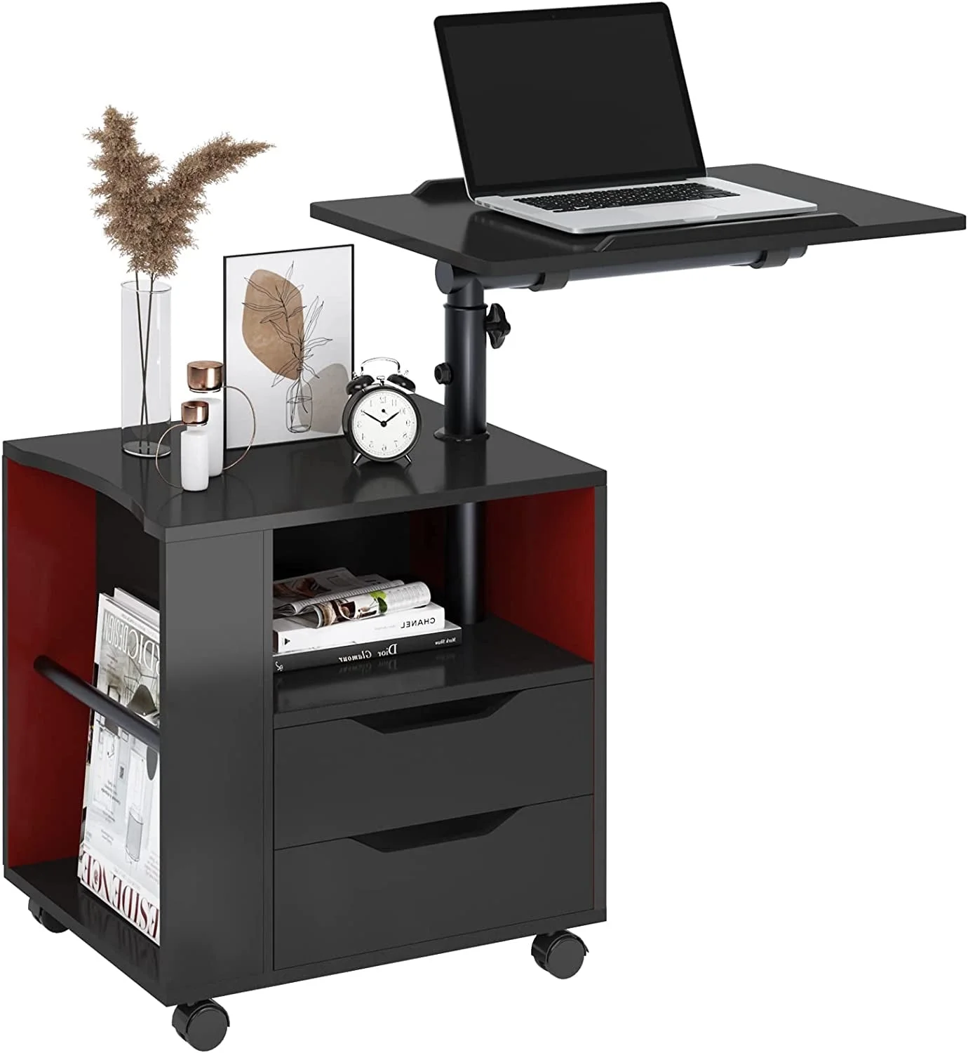 SOGES Height Adjustable Nightstand Movable Bedroom Side Table with 2 Drawers, Black - Cheap Fitting