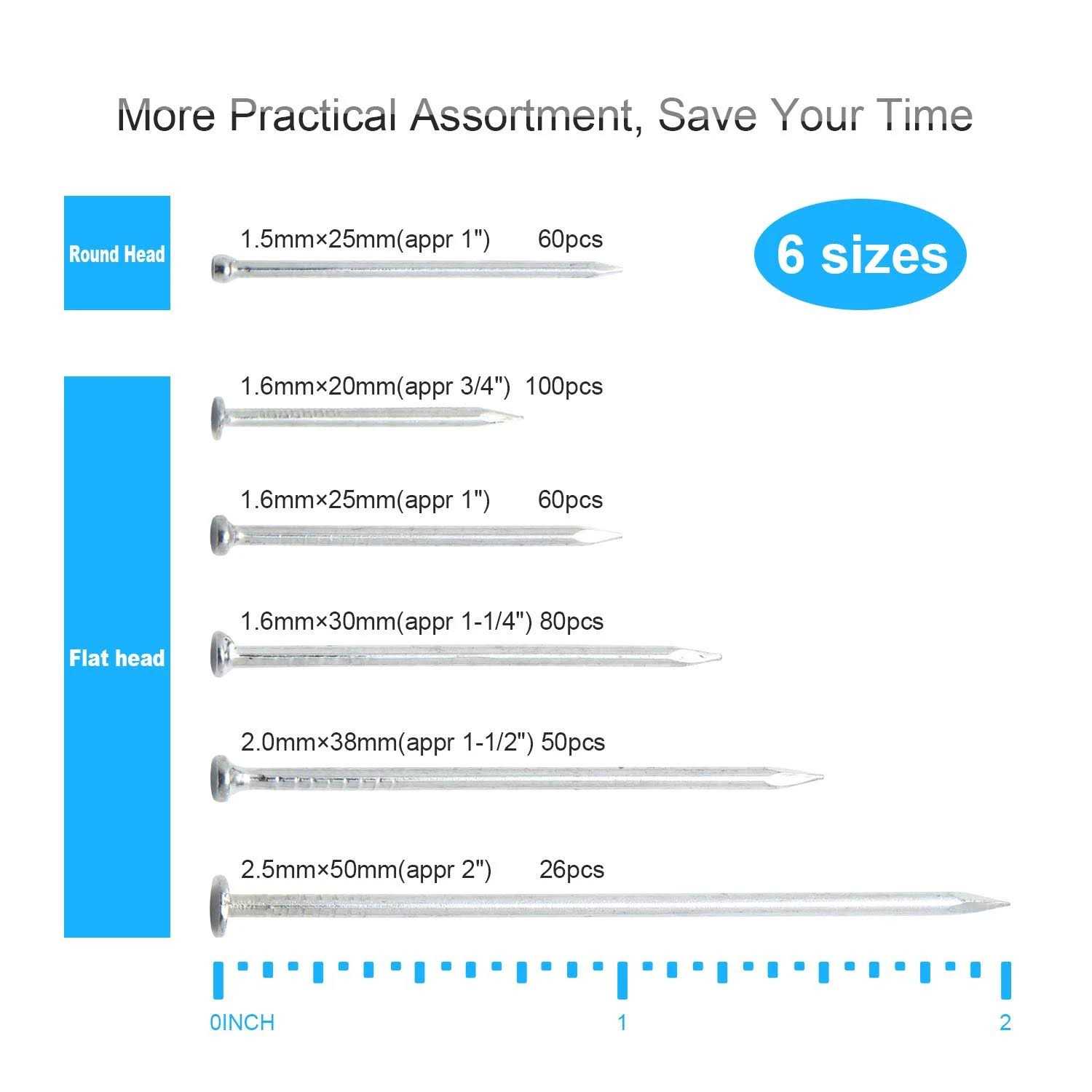 376pcs Premium Hardware Nails Assortment Kit Maximum Length 2 Inches Galvanized Nails - Cheap Fitting