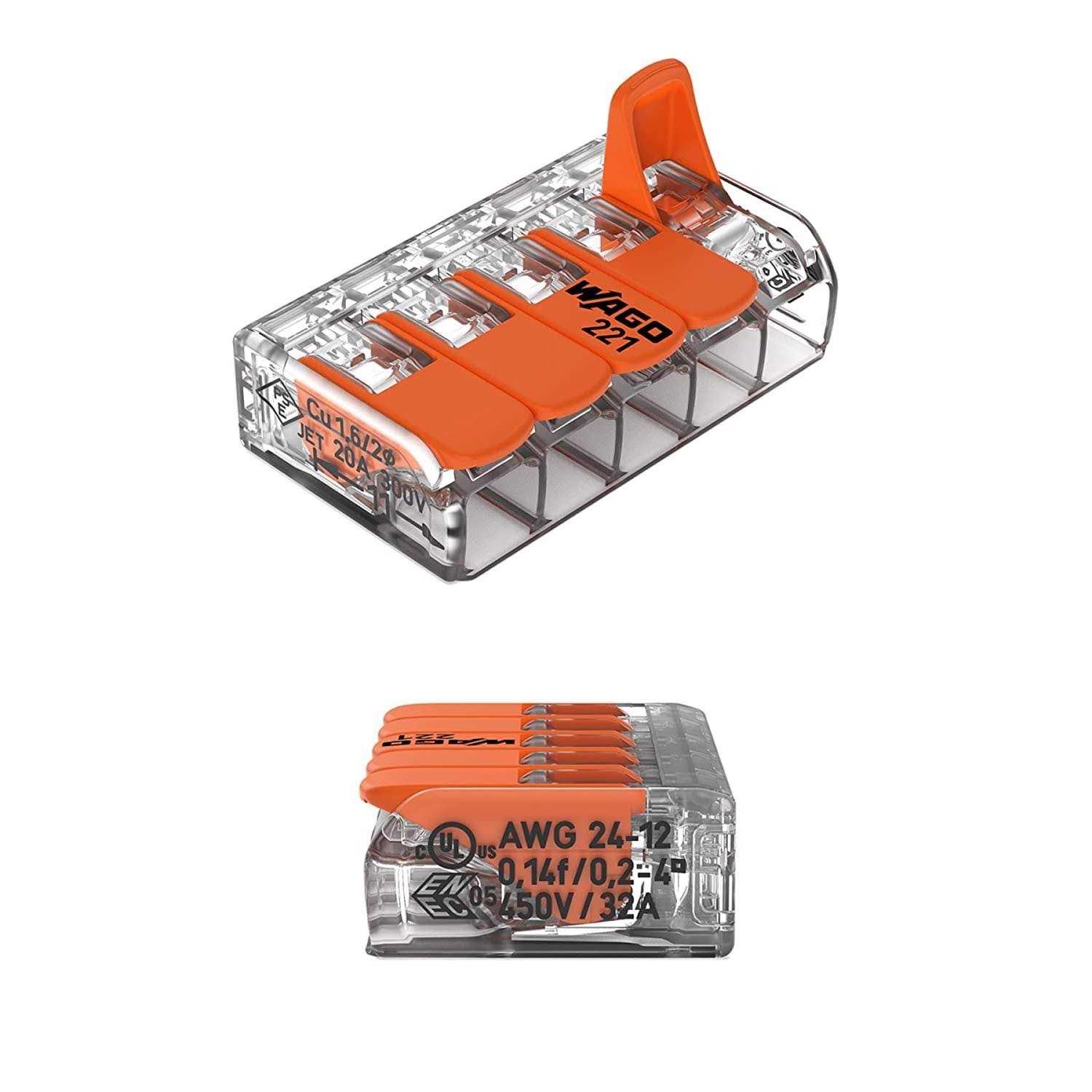 Wago 221 Series 5 Port Lever Wire Connector - Cheap Fitting