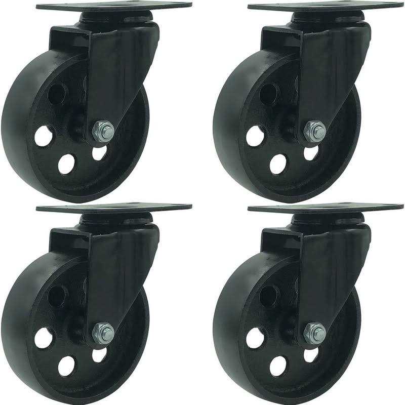 Factorduty 4 All Black Metal Swivel Plate Caster Wheels w/Brake Lock Heavy Duty High-Gauge Steel - Cheap Fitting
