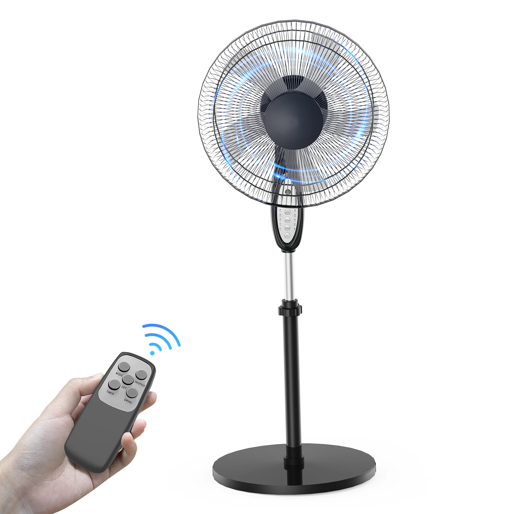 Riousery Oscillating Adjustable Pedestal Fan with 3-Speeds, w/Remote Control, Black, 18