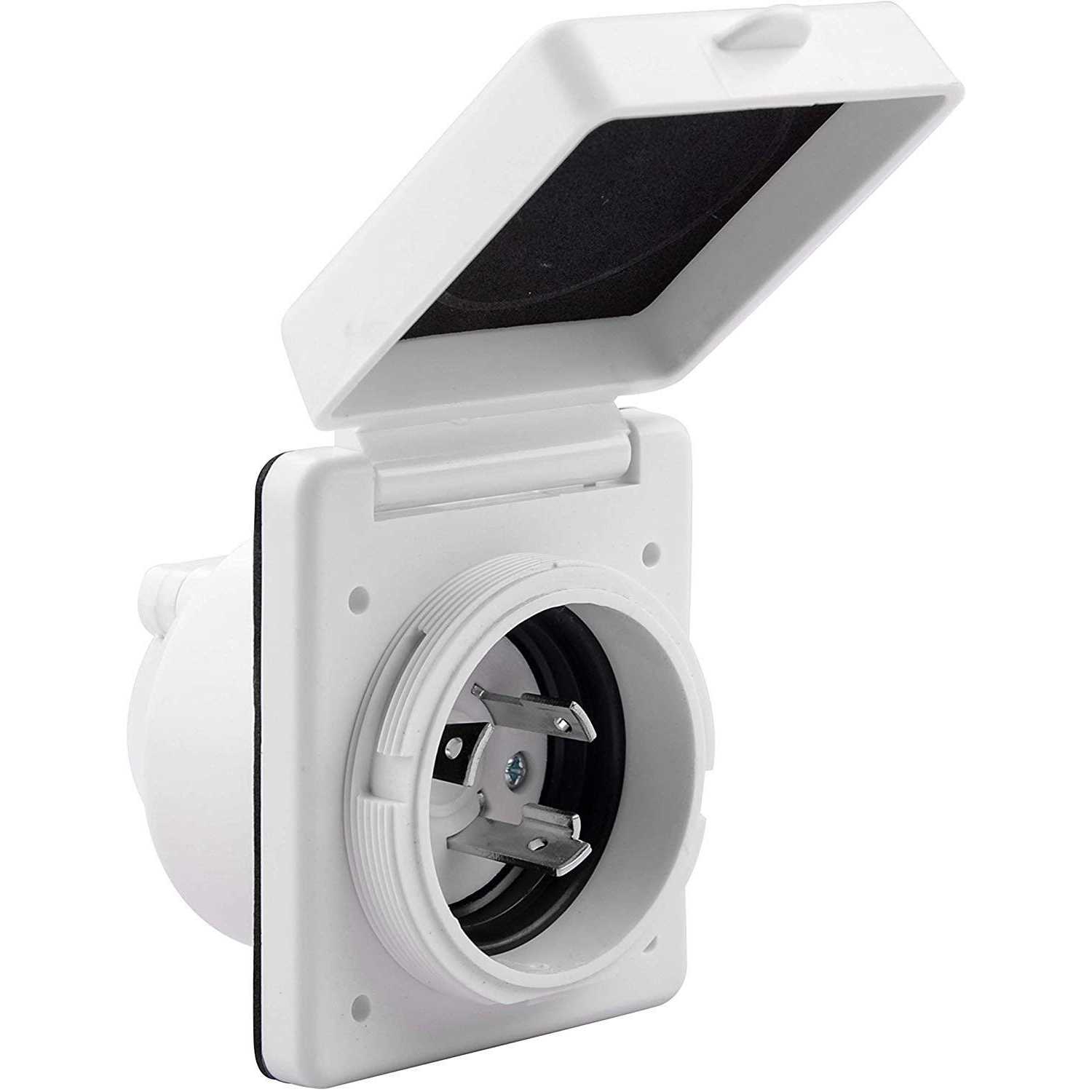 RVGUARD 125V 30 Amp RV Power Inlet, White, Twist Locking, Power Plug with 3 Stainless Steel Pins and Screws - Cheap Fitting