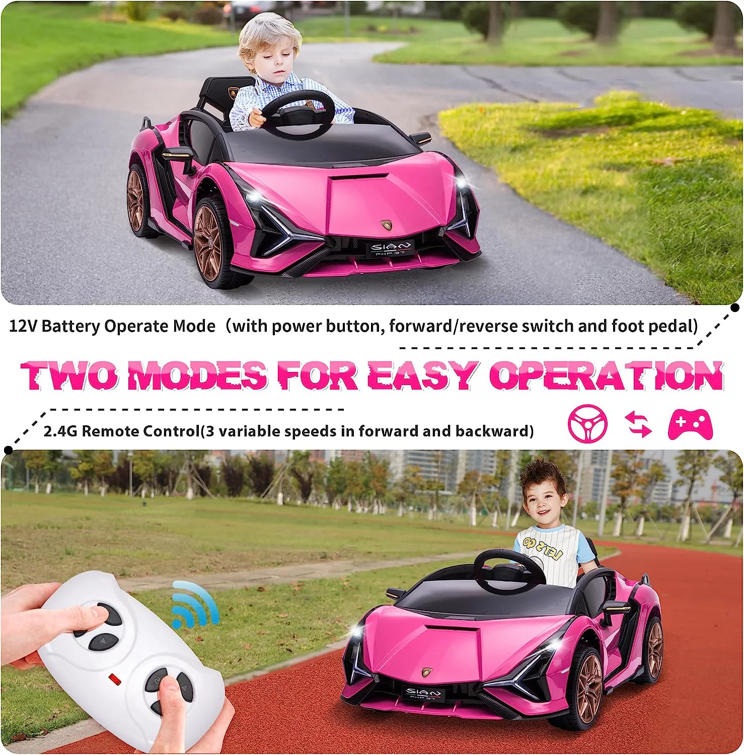 TOBBI 24V Lamborghini STO Licensed Kids Ride on Drift Car Gray Electric Car W/Remote Control LED Lights, up to 10 mph - Cheap Fitting