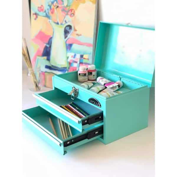 Apollo Tools 14 Inch Steel Tool Box with Deep Top Compartment and 2 Drawers in Heavy-Duty Steel with Ball Bearing Opening and Powder Coated Finish - Cheap Fitting