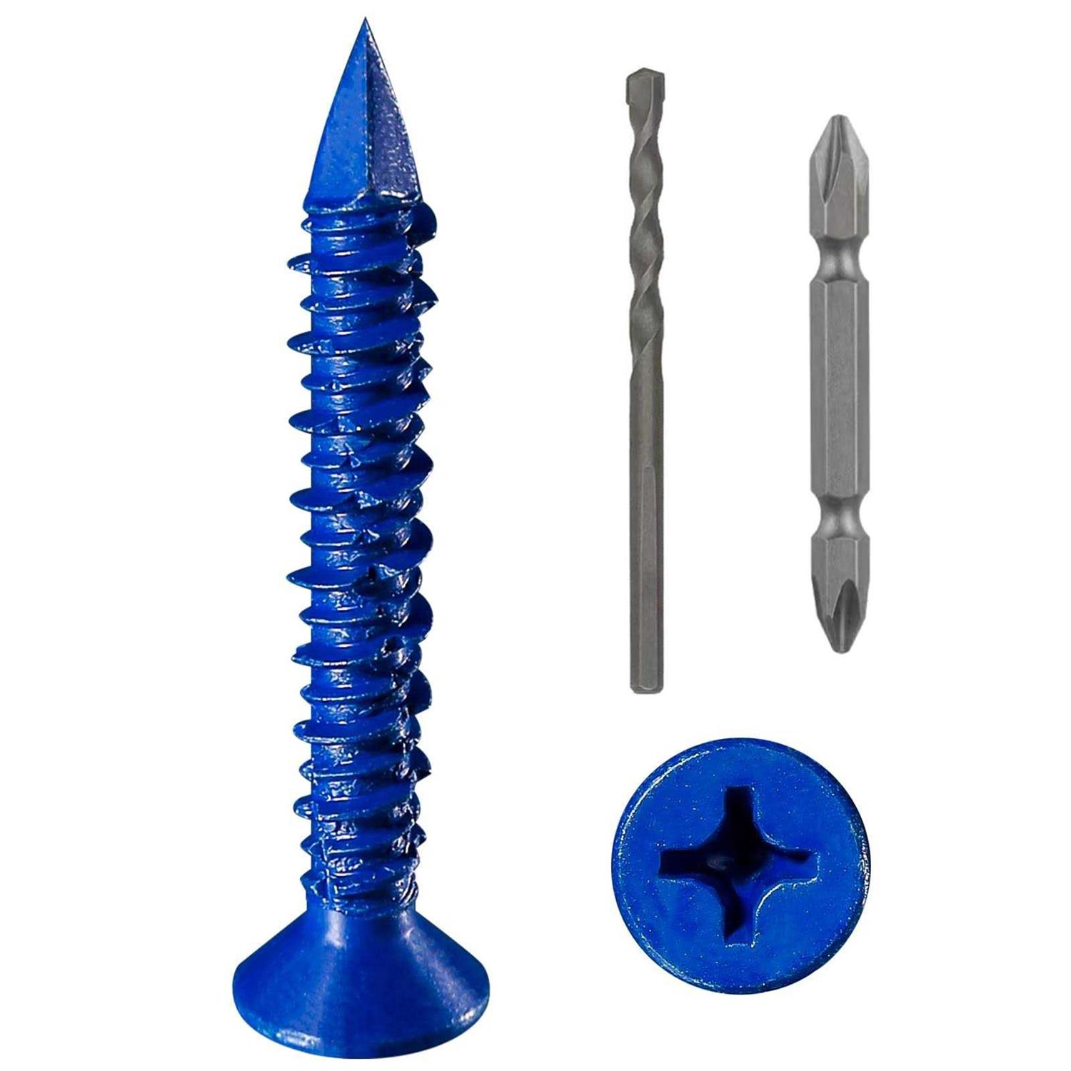 WenSilon Concrete Screw Anchor Blue Flat Head for Anchoring to Masonry, Block or Brick Stucco	WenSilon Concrete Screw Anchor Blue Flat Head for Anchoring to Masonry, Block or Brick Stucco - Cheap Fitting