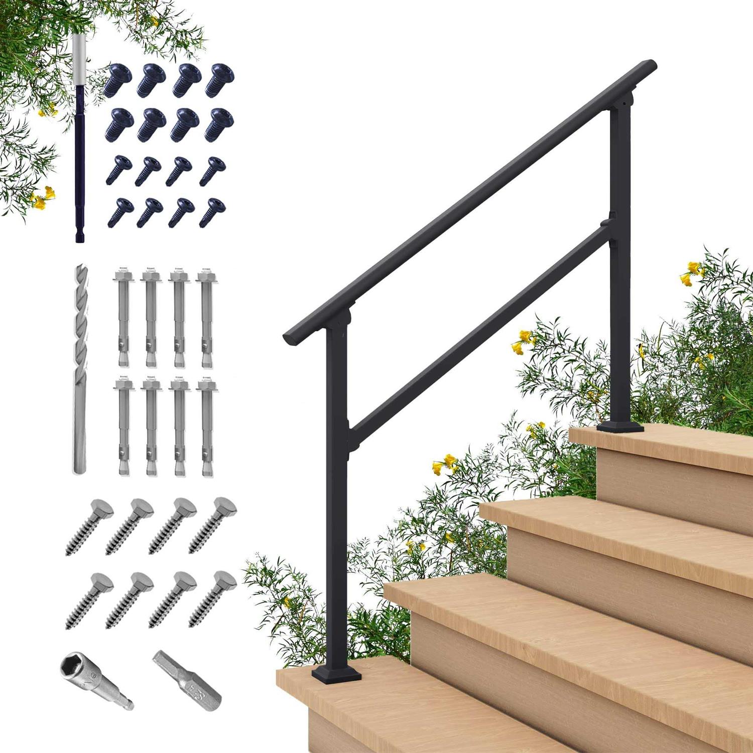 cHR 4 Steps Outdoor Handrails for Outdoor Steps - Cheap Fitting