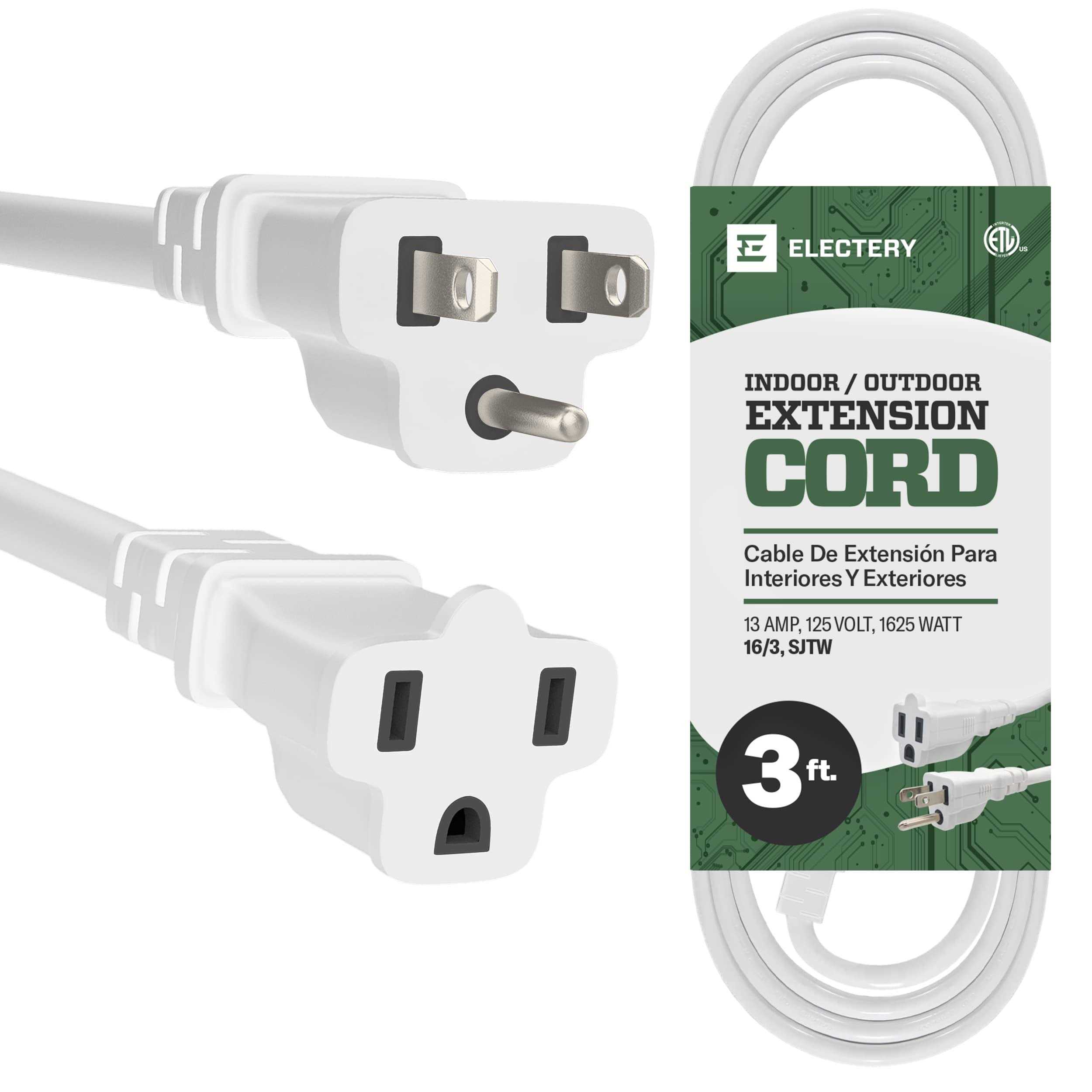 Indoor Outdoor Extension Cord White 16 Gauge Wire 3 Prong Grounded Power Cable - Cheap Fitting