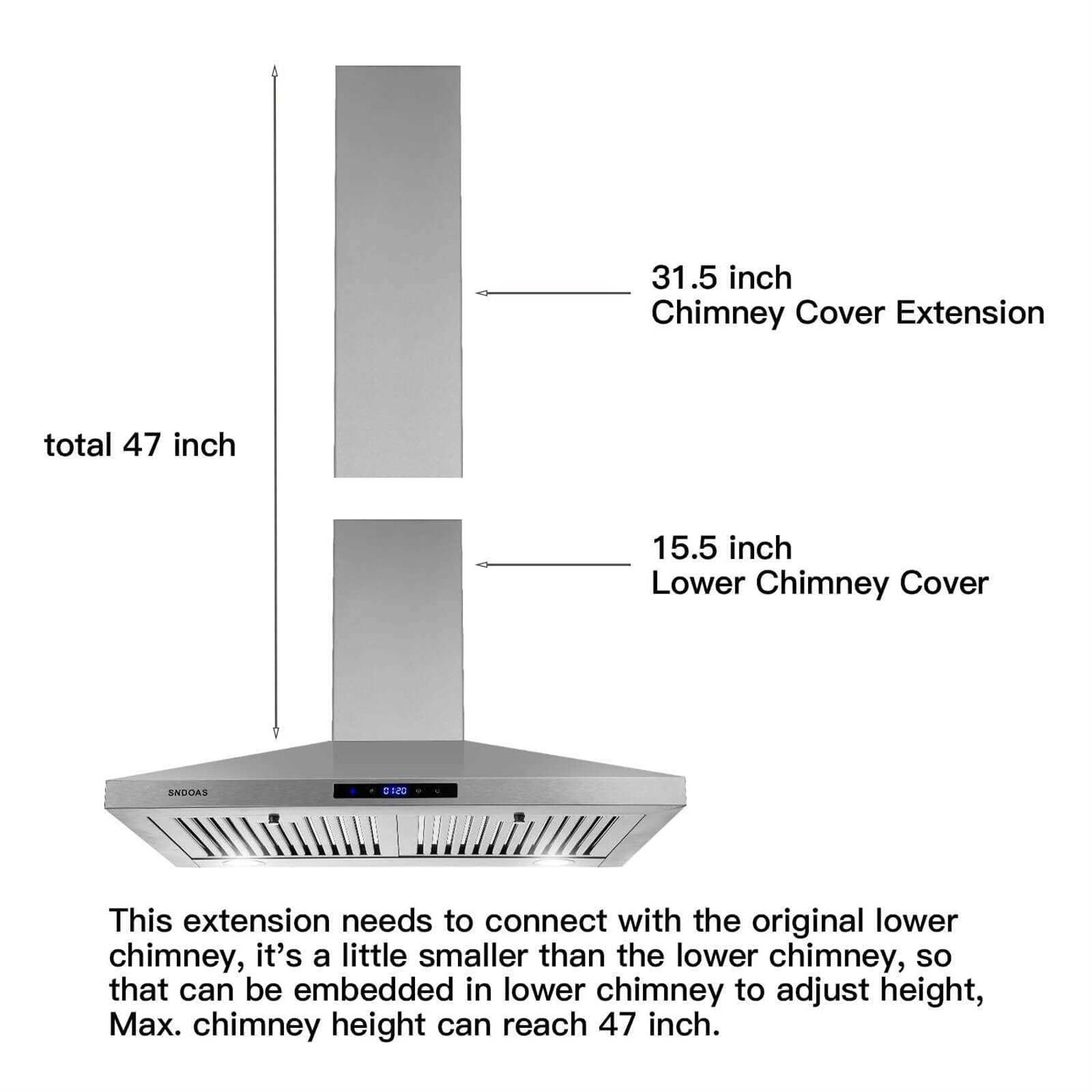 Stainless Steel Chimney Extension for SNDOAS Range Hood Gd17 and Gd24 Series - Cheap Fitting