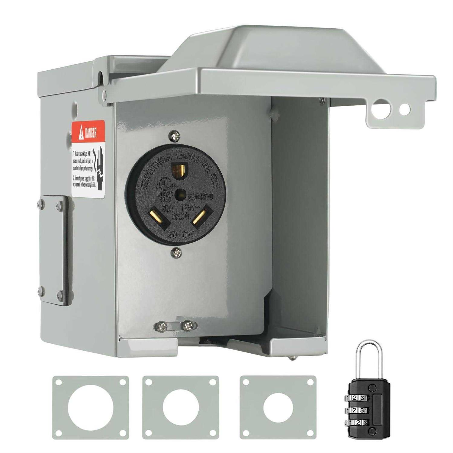 VEVOR 30 Amp RV Power Outlet Box 125/250 Volt Enclosed Lockable Outdoor RV Receptacle Box - Cheap Fitting