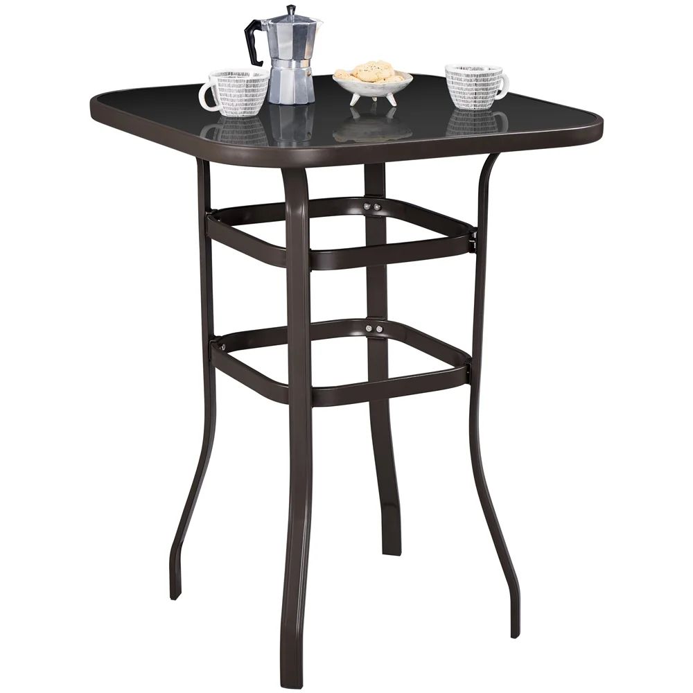 Topeakmart Outdoor Patio Bistro Table Bar Height Counter Tall Table with Tempered Glass Tabletop, Black - Cheap Fitting