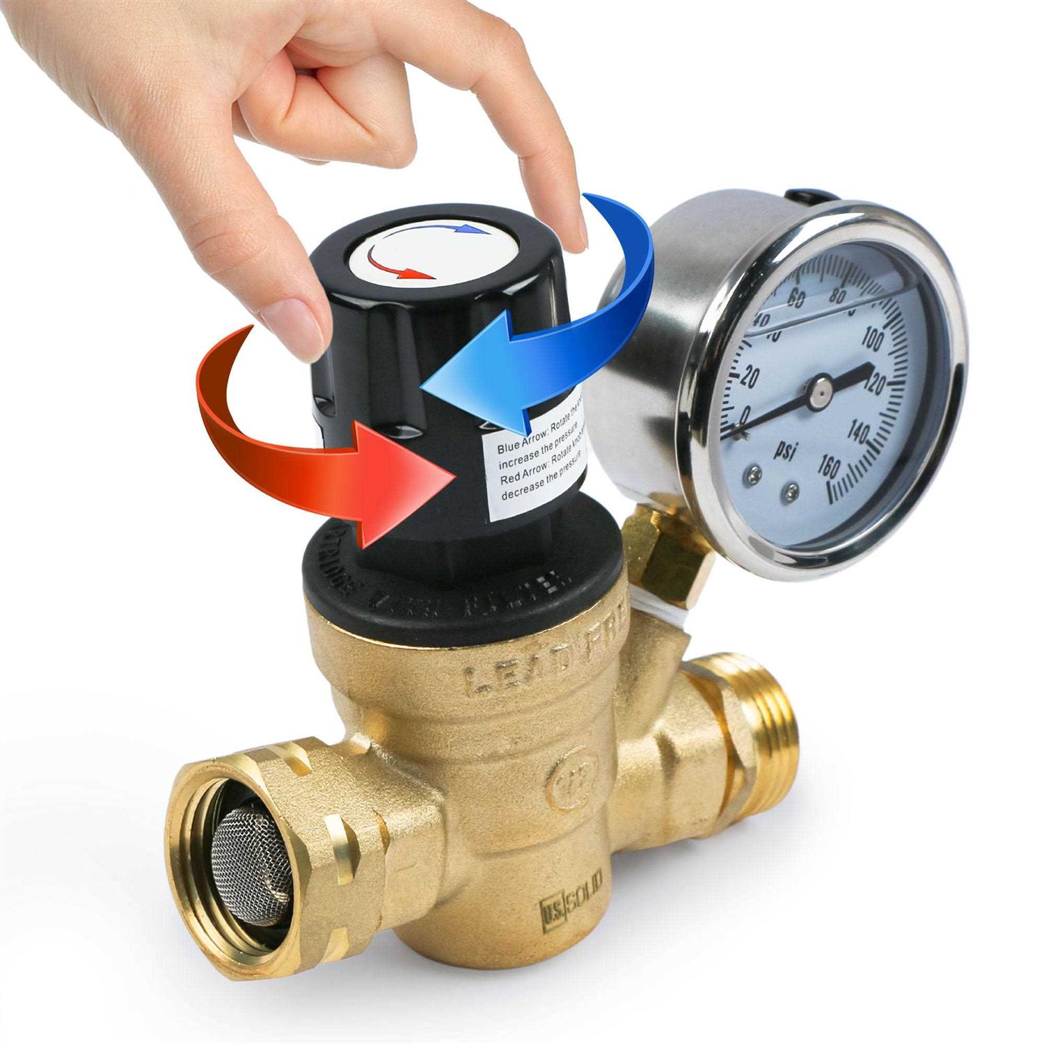 U.S. Solid Water Regulator Valve 3/4 NH Brass Thread RV Pressure Regulator with Pressure Gauge and Water Filter - Cheap Fitting
