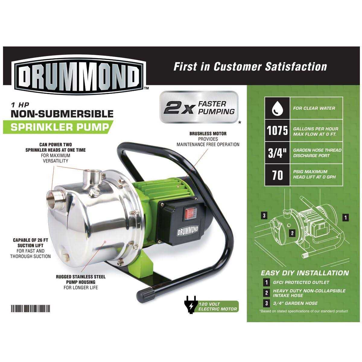 Drummond 1 HP Portable Sprinkler Pump 1075 GPH - Cheap Fitting