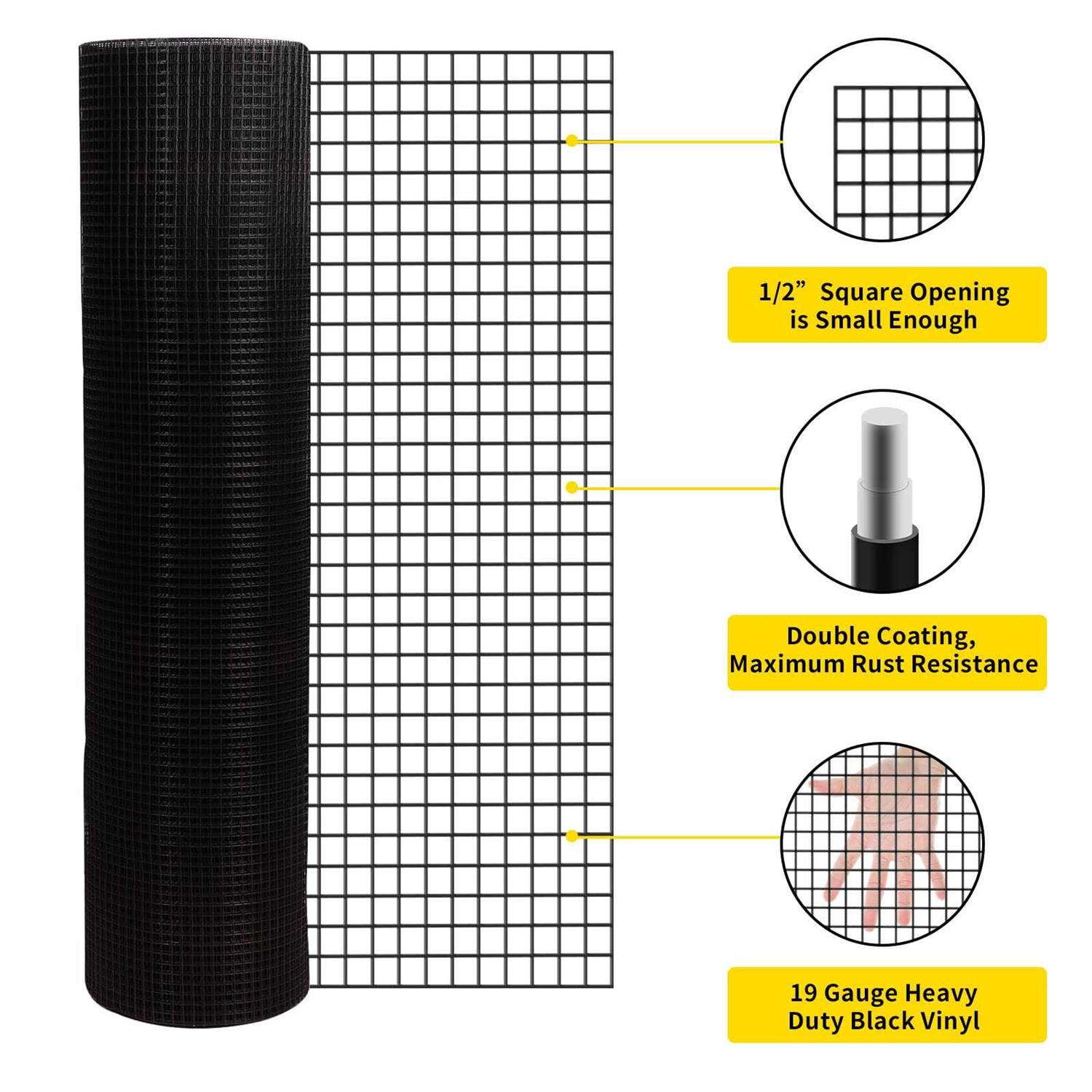 DWALE Hardware Cloth Pvc Coated Wire Mesh 48” x Mesh Black Vinyl Coated Fence Chicken Wire Fencing Gauge Chain Link Fence for Chicken - Cheap Fitting