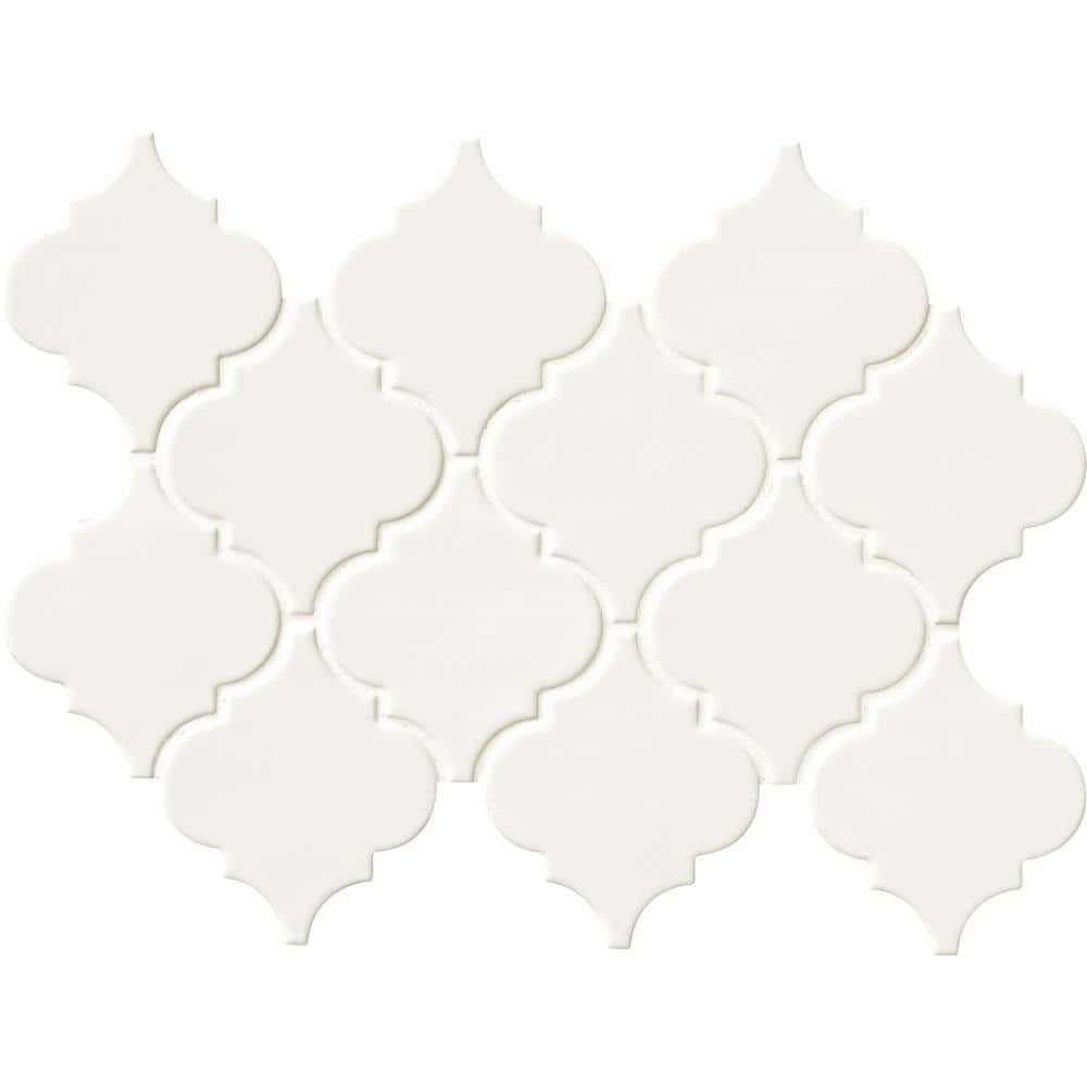 MSI Whisper White Arabesque 10-1/2 in. x 15-1/2 in. x 8 mm Glossy Ceramic Mesh-Mounted Mosaic Wall Tile - Cheap Fitting