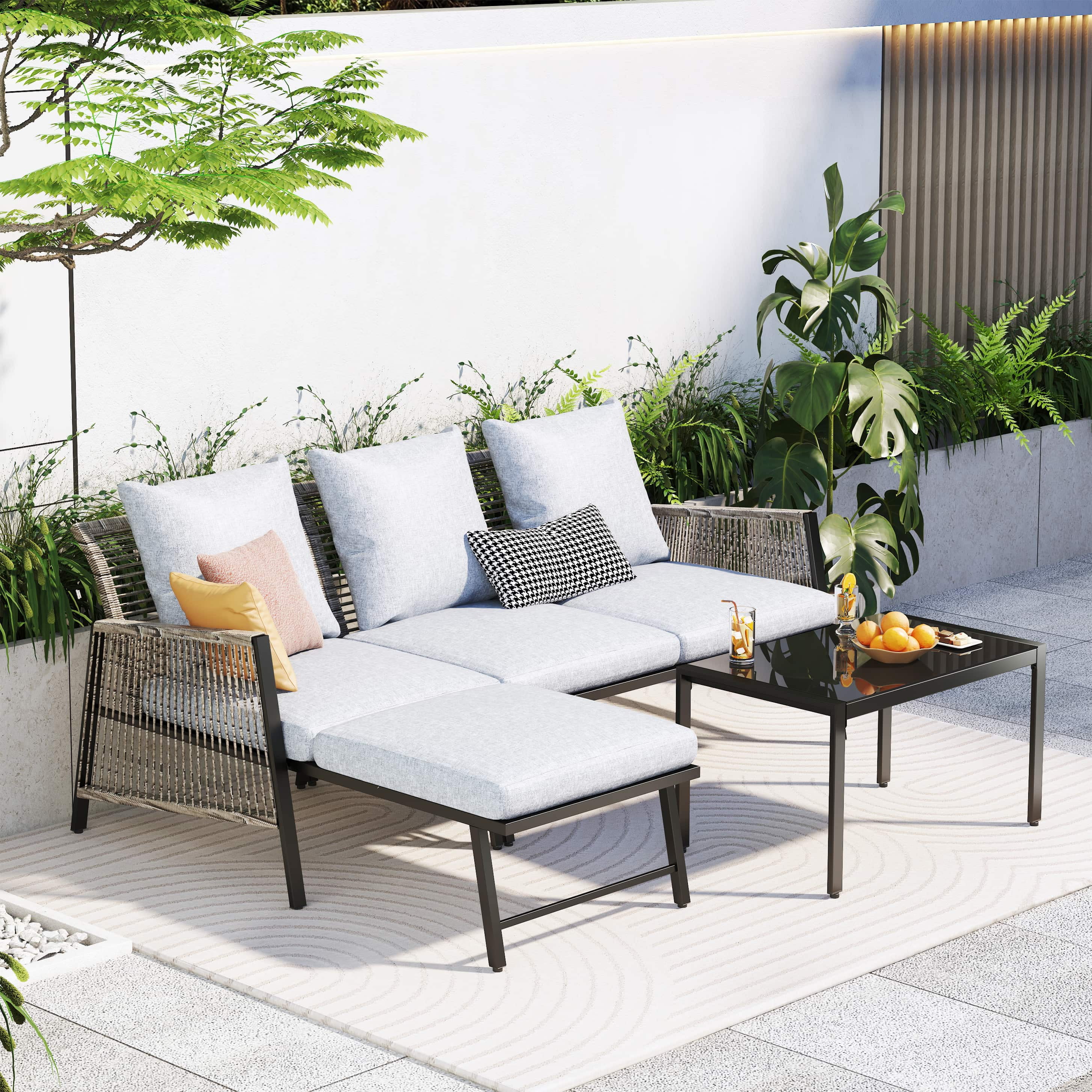 SUNTONE Outdoor Furniture Set - 3 Pieces All weather Patio Conversation Sofa, Gray - Cheap Fitting