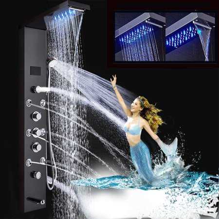 Zovajonia LED Shower Panel Tower System , 6-Functions Stainless Steel Shower Tower Waterfall ShowerheadShower Jets, Rain Shower System Oil Rubbed - Cheap Fitting