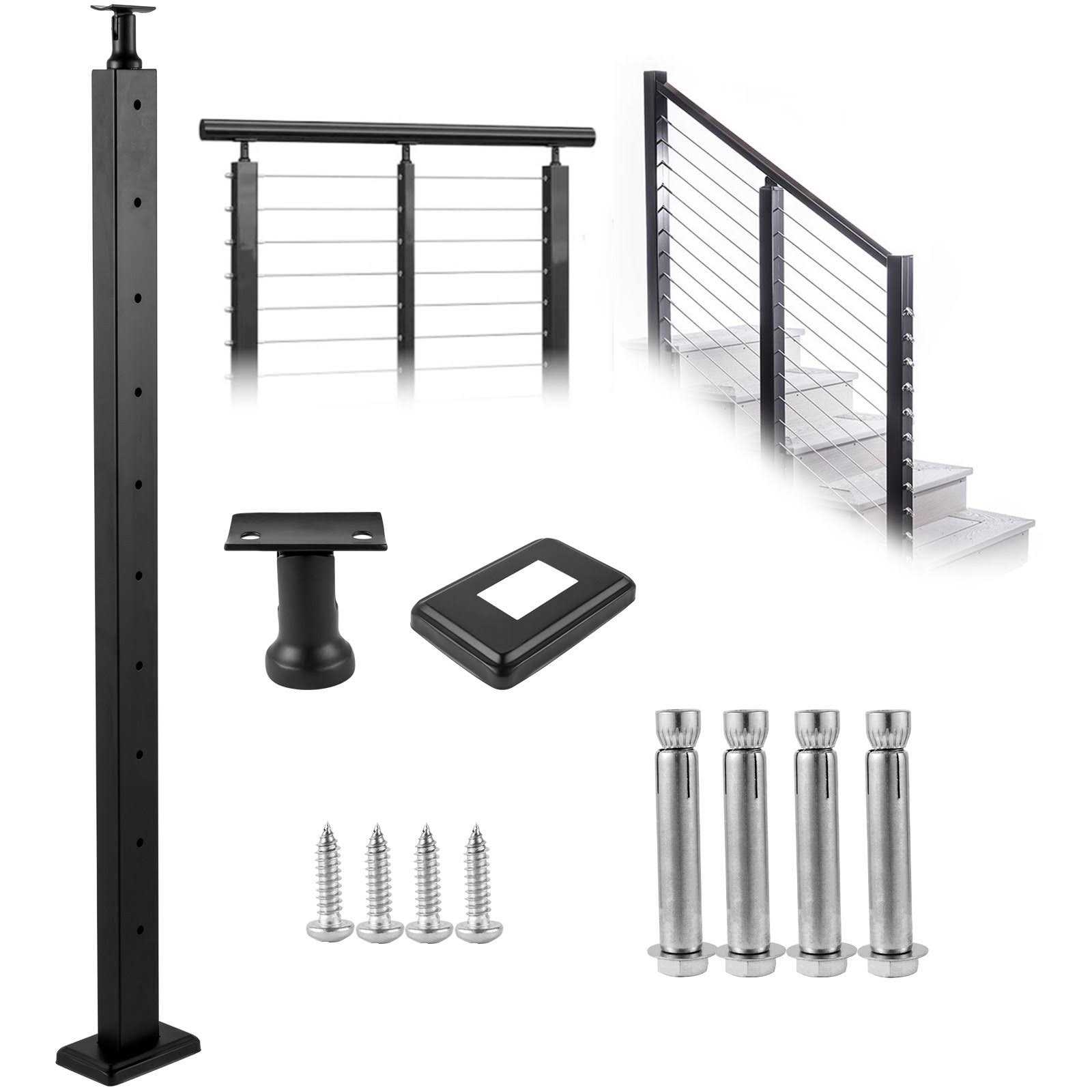 VEVOR Stainless Steel Railing Stairs 42 in. x 0.98 in. x 1.97 in. Cable Railing Post with Mounting Bracket Handrails for Steps - Cheap Fitting