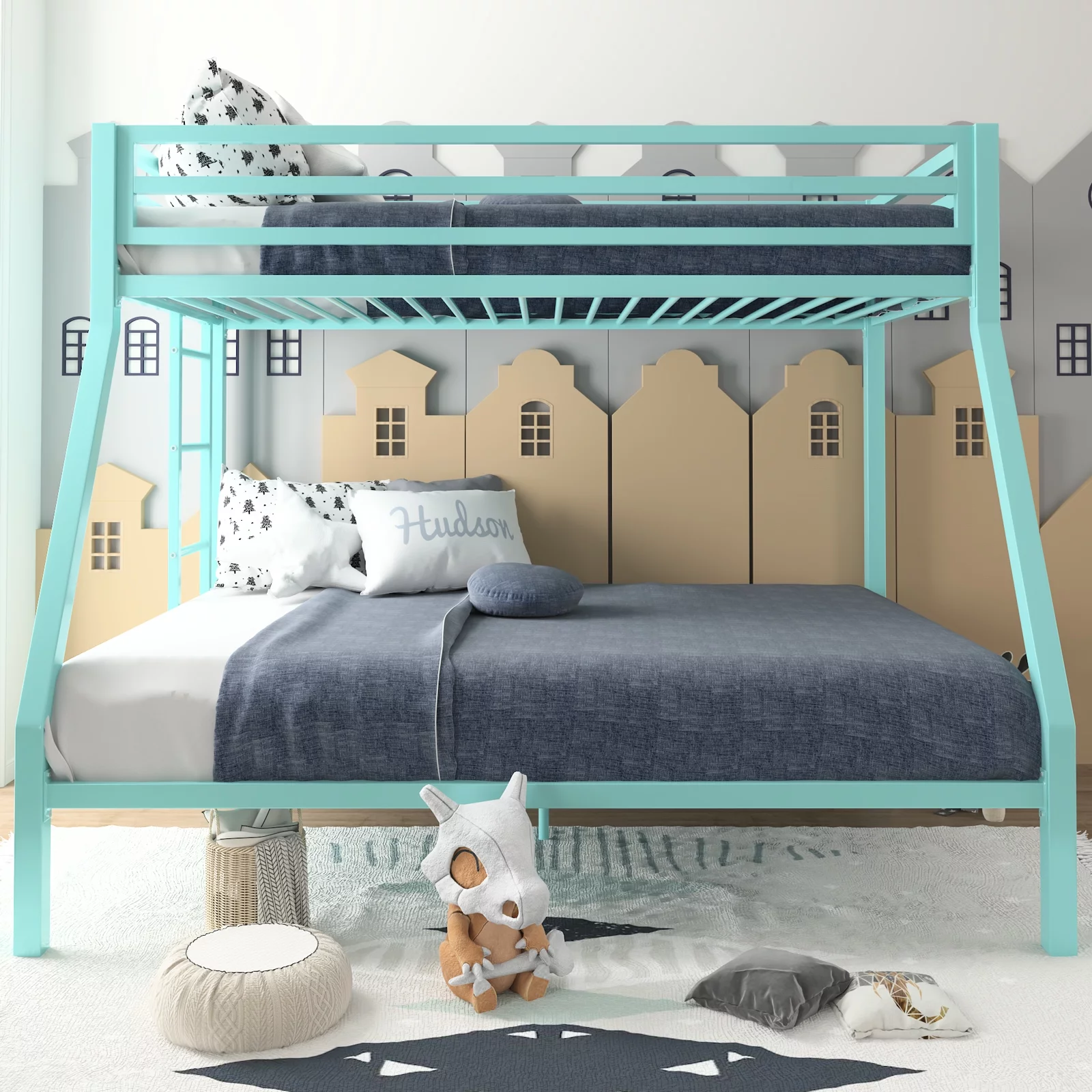 Amolife Twin Over Full Metal Bunk Bed with Removable Stairs, Fullength Guardrail, Black - Cheap Fitting