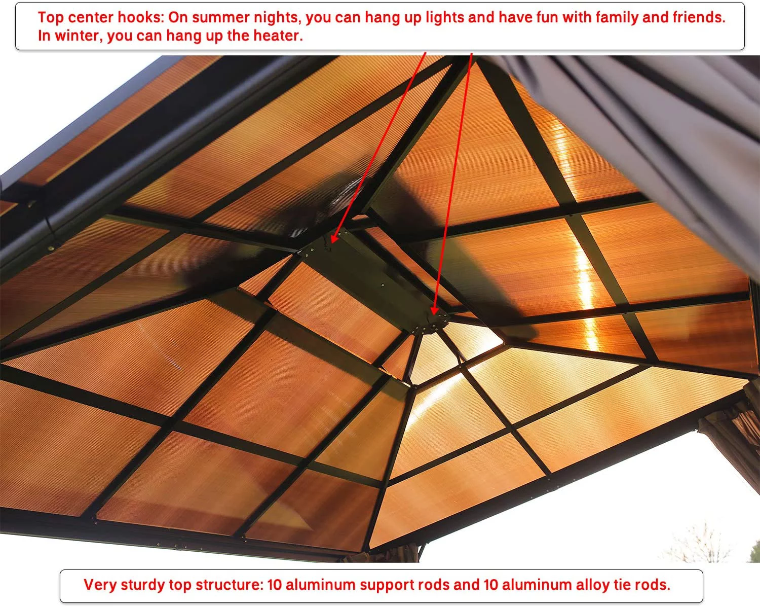 Yoleny 12'x16' Outdoor Polycarbonate Double Roof Hardtop 12 ft Gazebo Canopy, Brown - Cheap Fitting