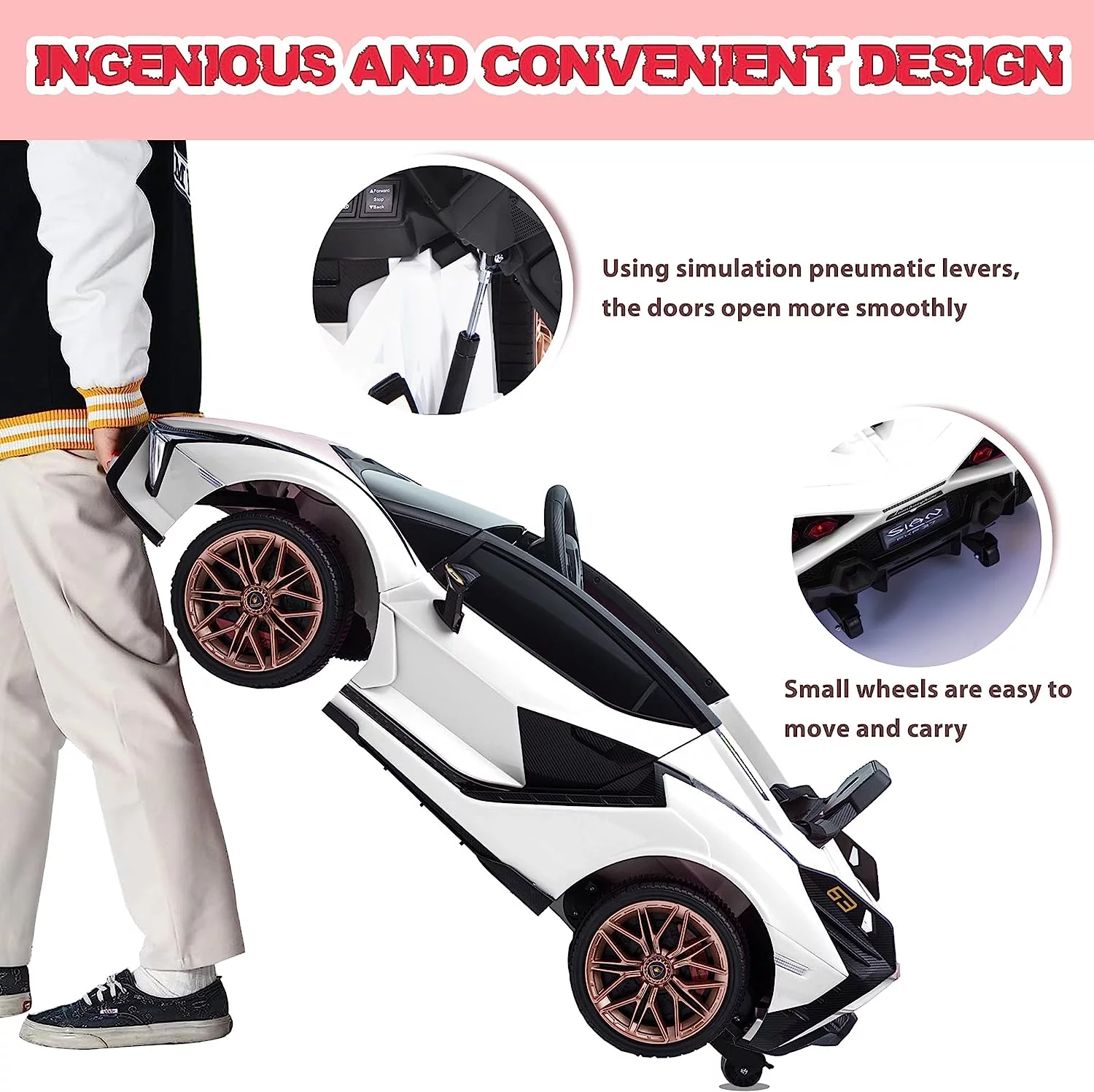 TOBBI 24V Lamborghini STO Licensed Kids Ride on Drift Car Gray Electric Car W/Remote Control LED Lights, up to 10 mph - Cheap Fitting