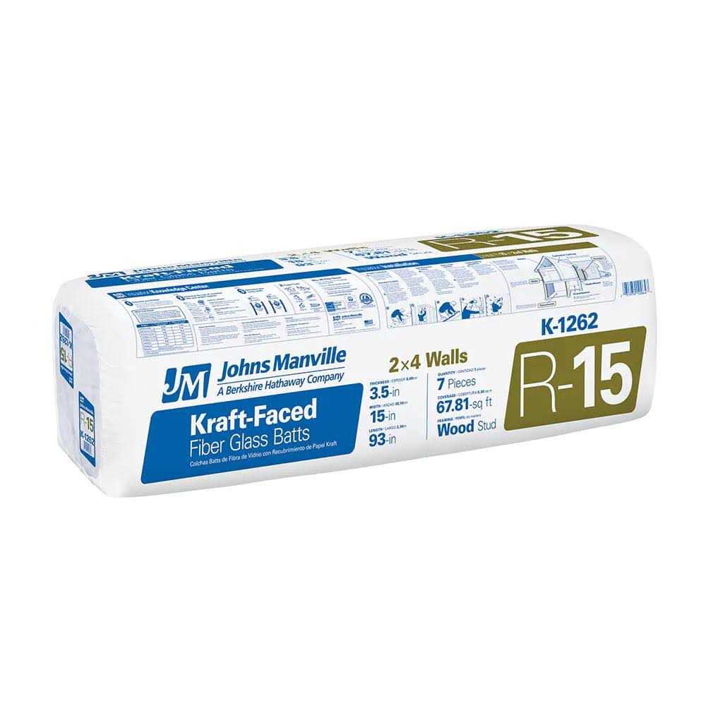 Johns Manville R-15 Wall 67.81-sq ft Kraft Faced Fiberglass Batt Insulation Individual Pack K1262 - Cheap Fitting
