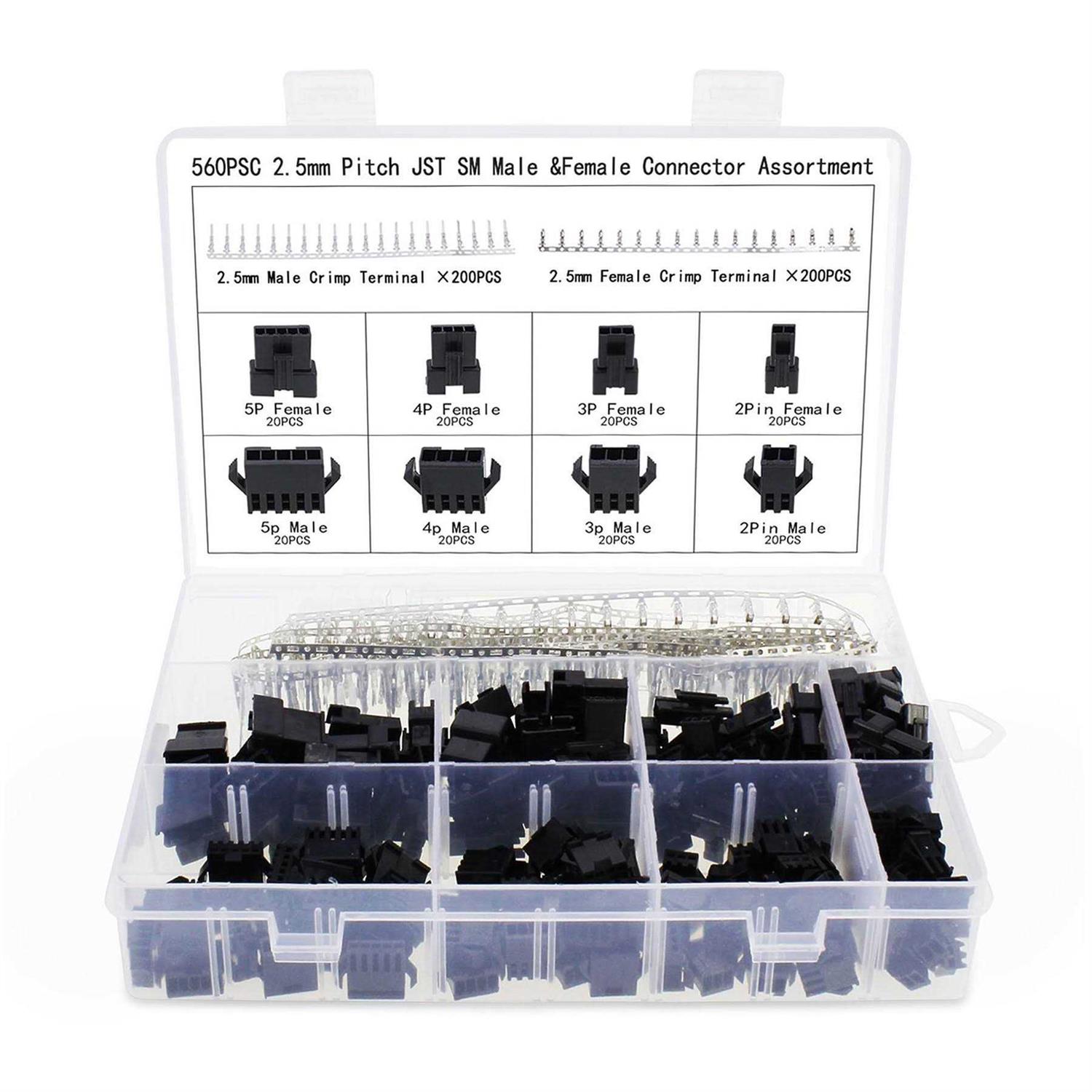 OCR 2.5mm Pitch JST SM Connector 2 3 4 5 Pin Male/ Female Housing Plug Connector Assortment Kit 560Pcs - Cheap Fitting