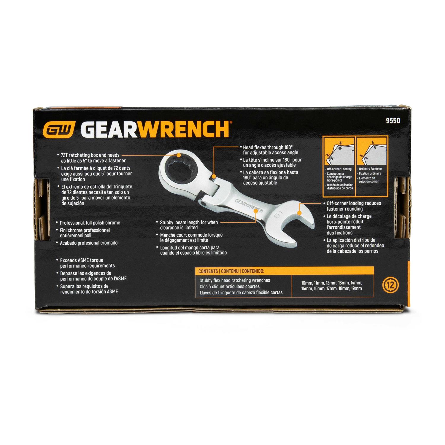 GearWrench 10-Piece Metric Stubby Flex Ratcheting Wrench Set 9550 - Cheap Fitting
