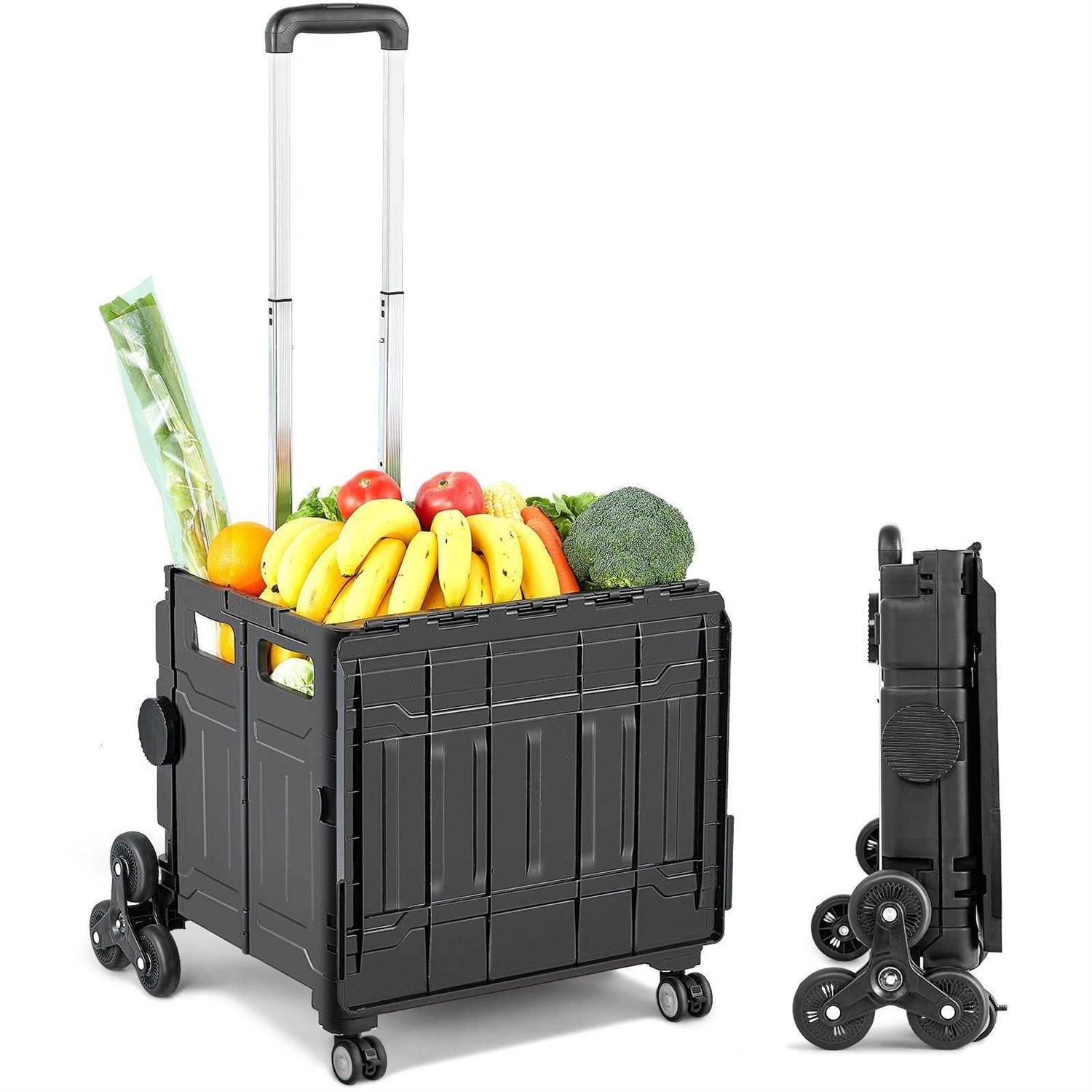 VEVOR Stair Climbing Cart 220 lbs. Load Capacity 8-Wheels Foldable Shopping Cart with Lid and Adjustable Handle - Cheap Fitting