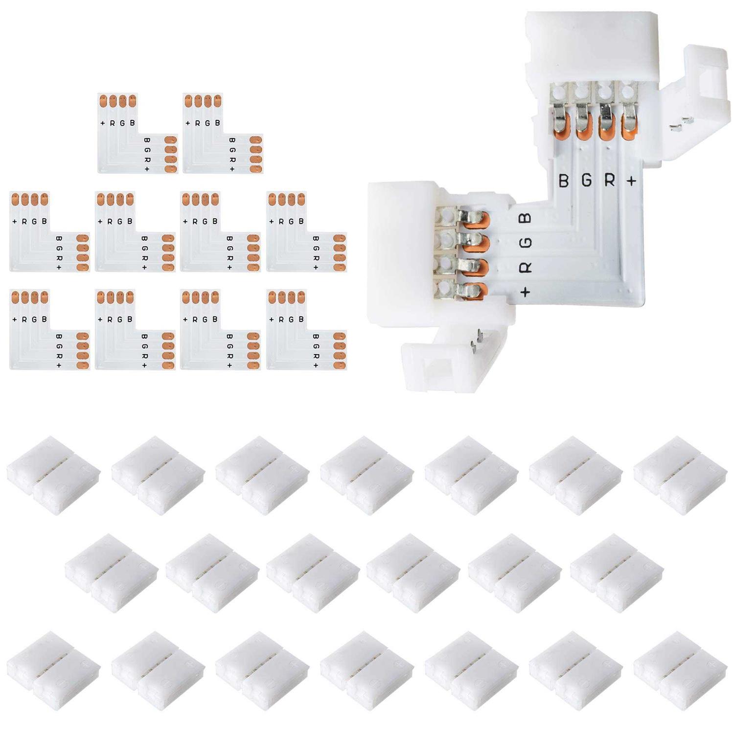 JACKYLED 10Pcs LED Strip Connectors L Shape 4-Pin with 22Pcs Connector Clips - Cheap Fitting