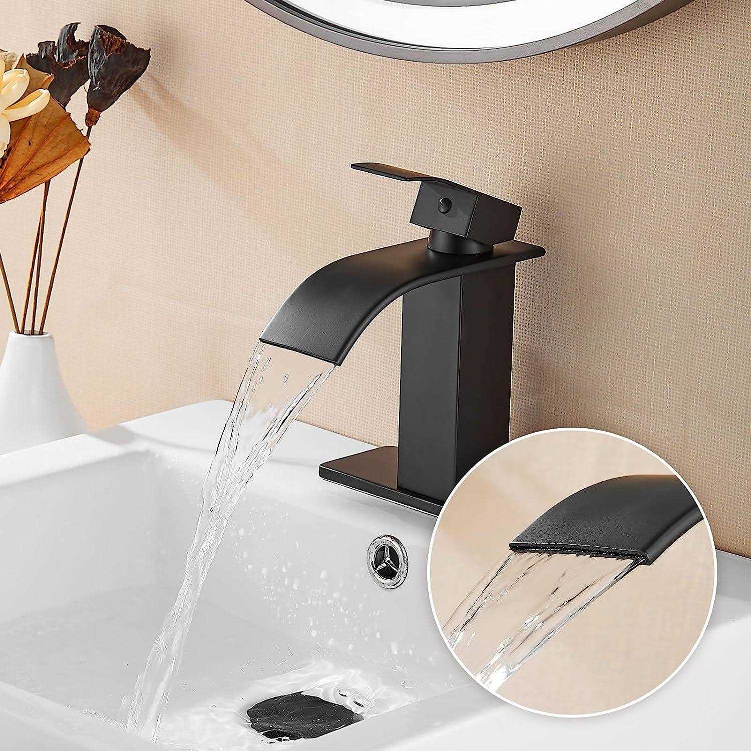 Fransiton Black Waterfall Bathroom Faucet Lavatory Single Handle 1 or 3 Hole Bathroom Sink Faucet Washbasin Faucet with Deck and Pop-up Drain - Cheap Fitting