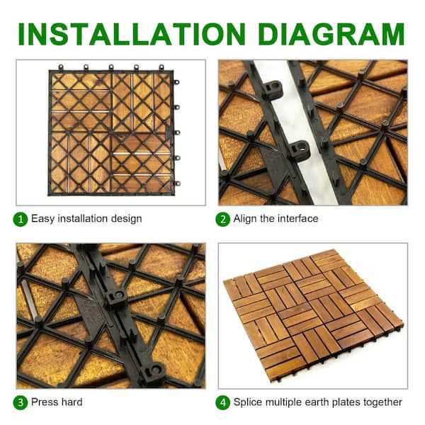Pro Space 12 in. x 12 in. Acacia Wood Interlocking Flooring Deck Tile Pattern - Cheap Fitting