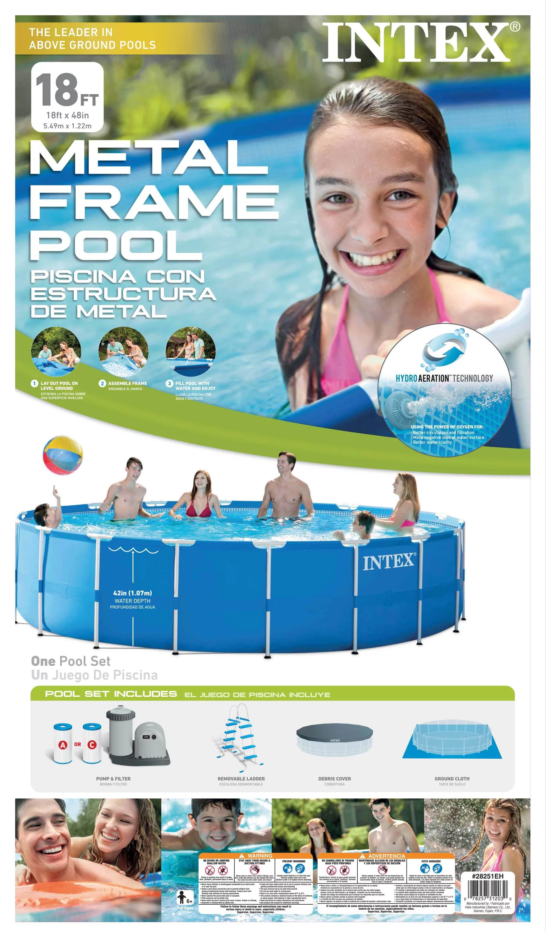 Intex 18ft x 48in Metal Frame Above Ground Round Family Swimming Pool Set & Pump - Cheap Fitting