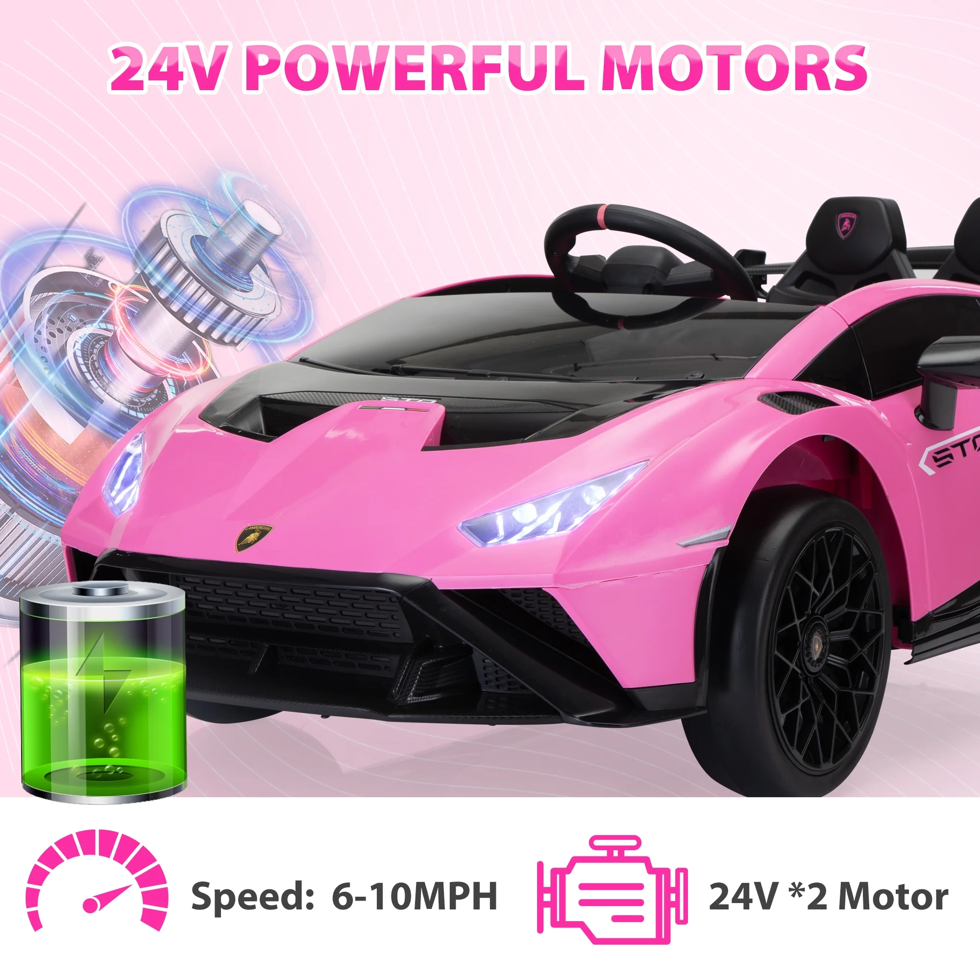 TOBBI 24V Lamborghini STO Licensed Kids Ride on Drift Car Gray Electric Car W/Remote Control LED Lights, up to 10 mph - Cheap Fitting