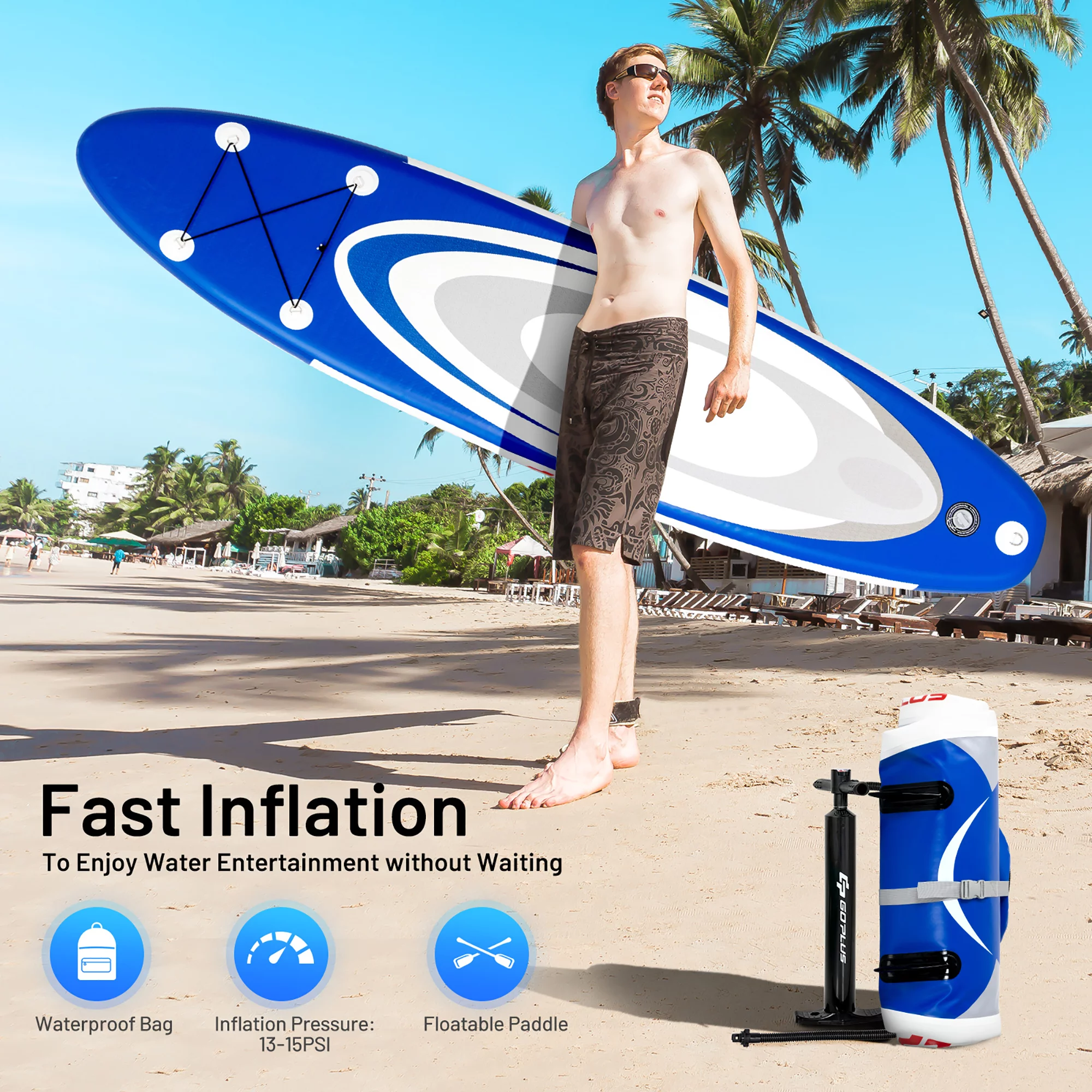 Goplus 10' Inflatable Stand Up Paddle Surfboard W/Bag Aluminum Paddle Pump - Cheap Fitting