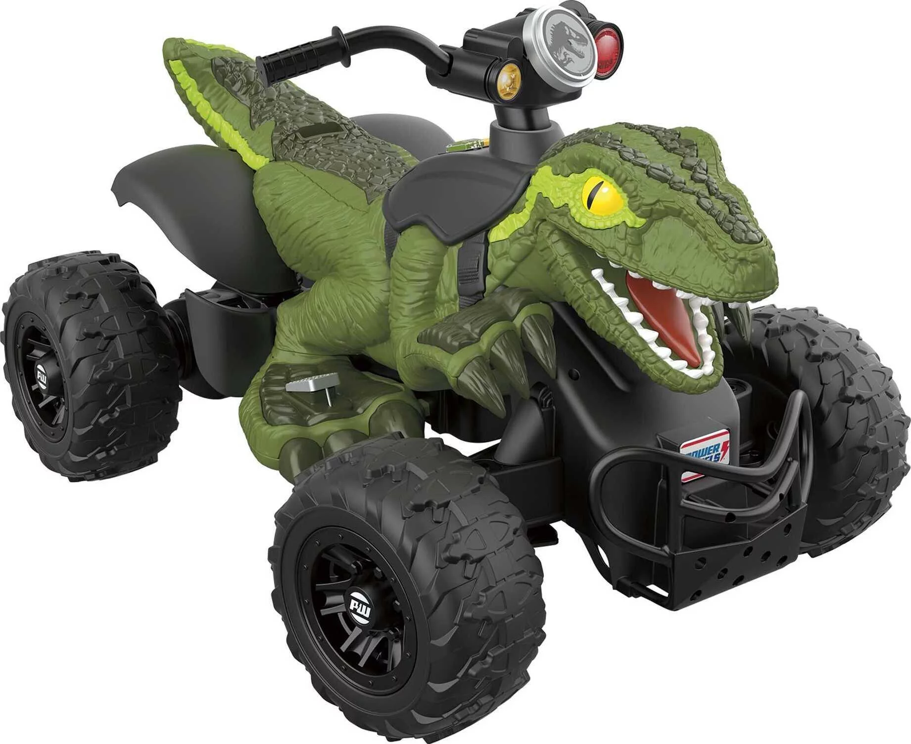 12V Power Wheels Jurassic World Dino Racer Battery-Powered Ride-On ATV Dinosaur Toy, Green - Cheap Fitting
