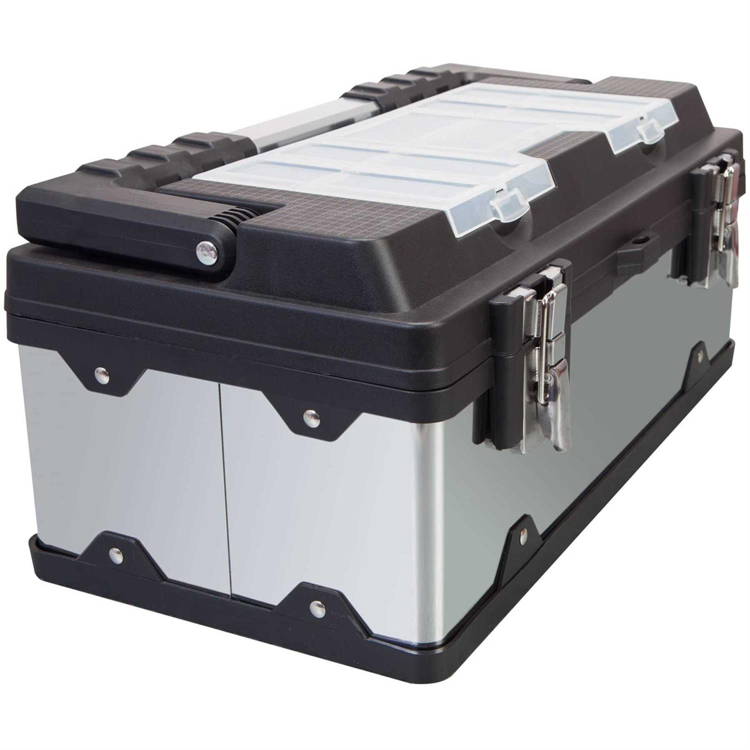 Road Dawg Road Dawg a5519bd Torin 18 Stainless Steel Portable Storage Tool Box Organizer with Metal Lock, Clear Lid Compartments, and Removable - Cheap Fitting