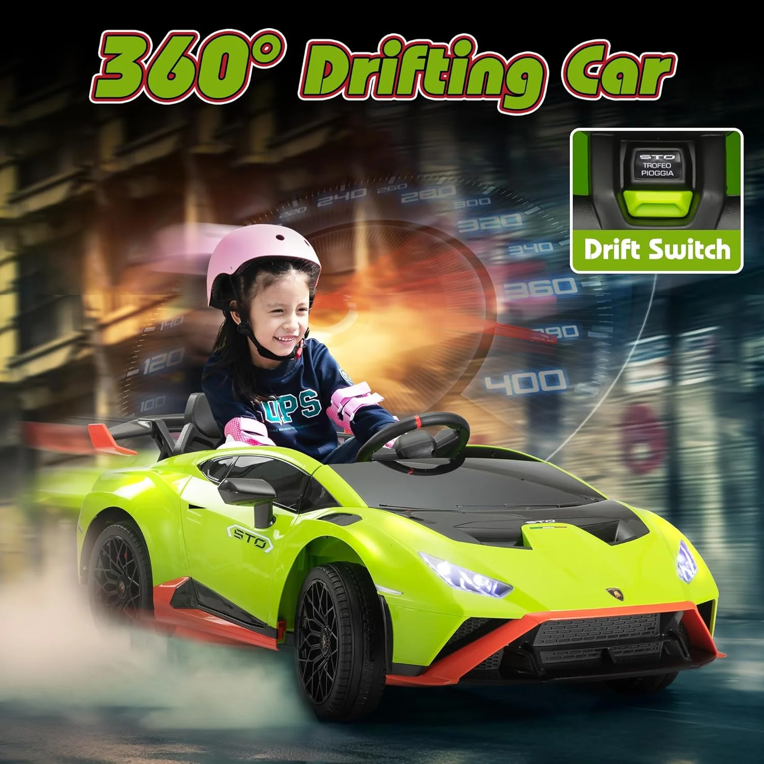 TOBBI 24V Lamborghini STO Licensed Kids Ride on Drift Car Gray Electric Car W/Remote Control LED Lights, up to 10 mph - Cheap Fitting