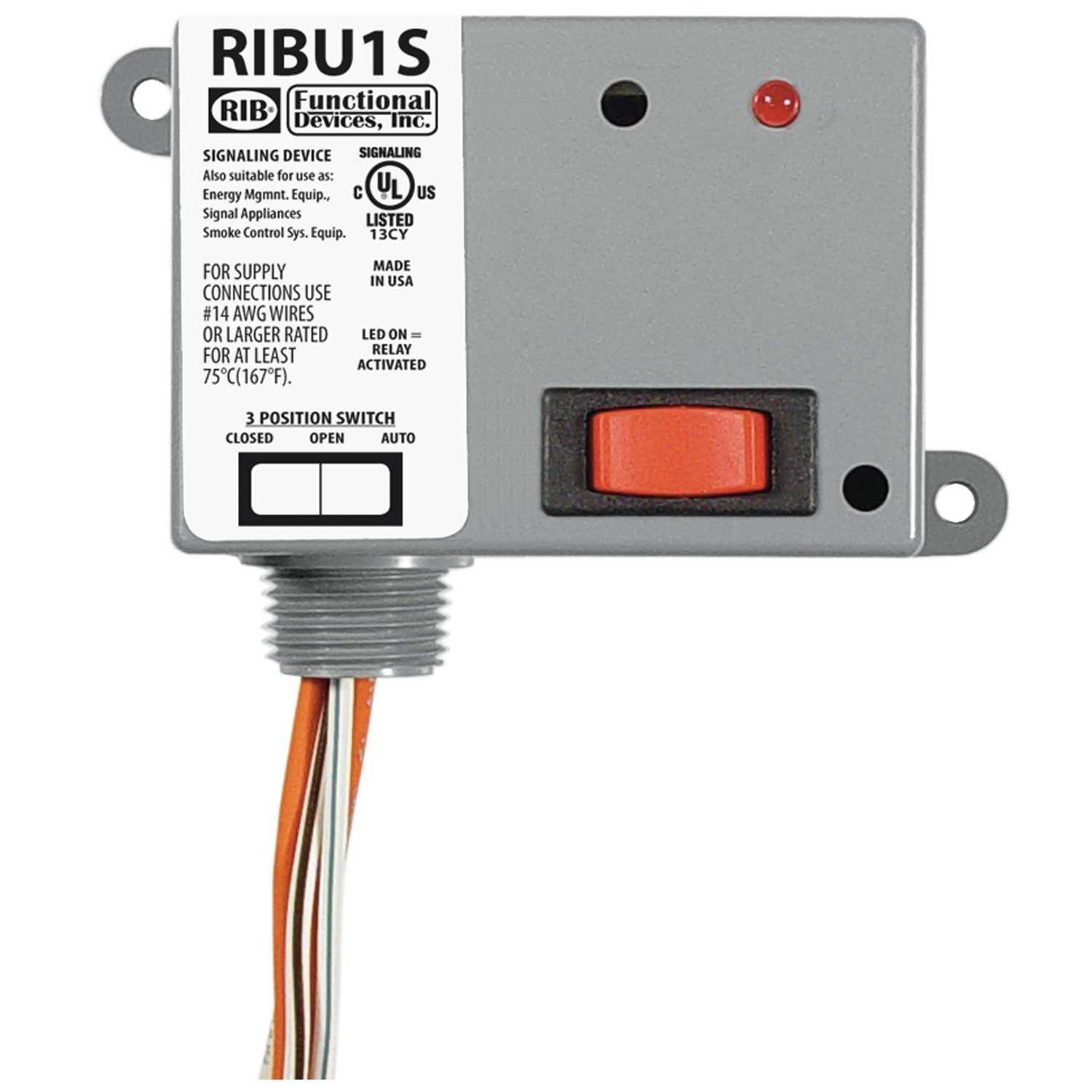 Functional Devices RIBU1S Pilot Relay 10 Amp Spst-N/O + Override - Cheap Fitting