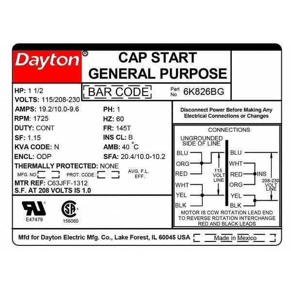 Dayton 1 1/2 HP General Purpose Motor 6K826 - Cheap Fitting
