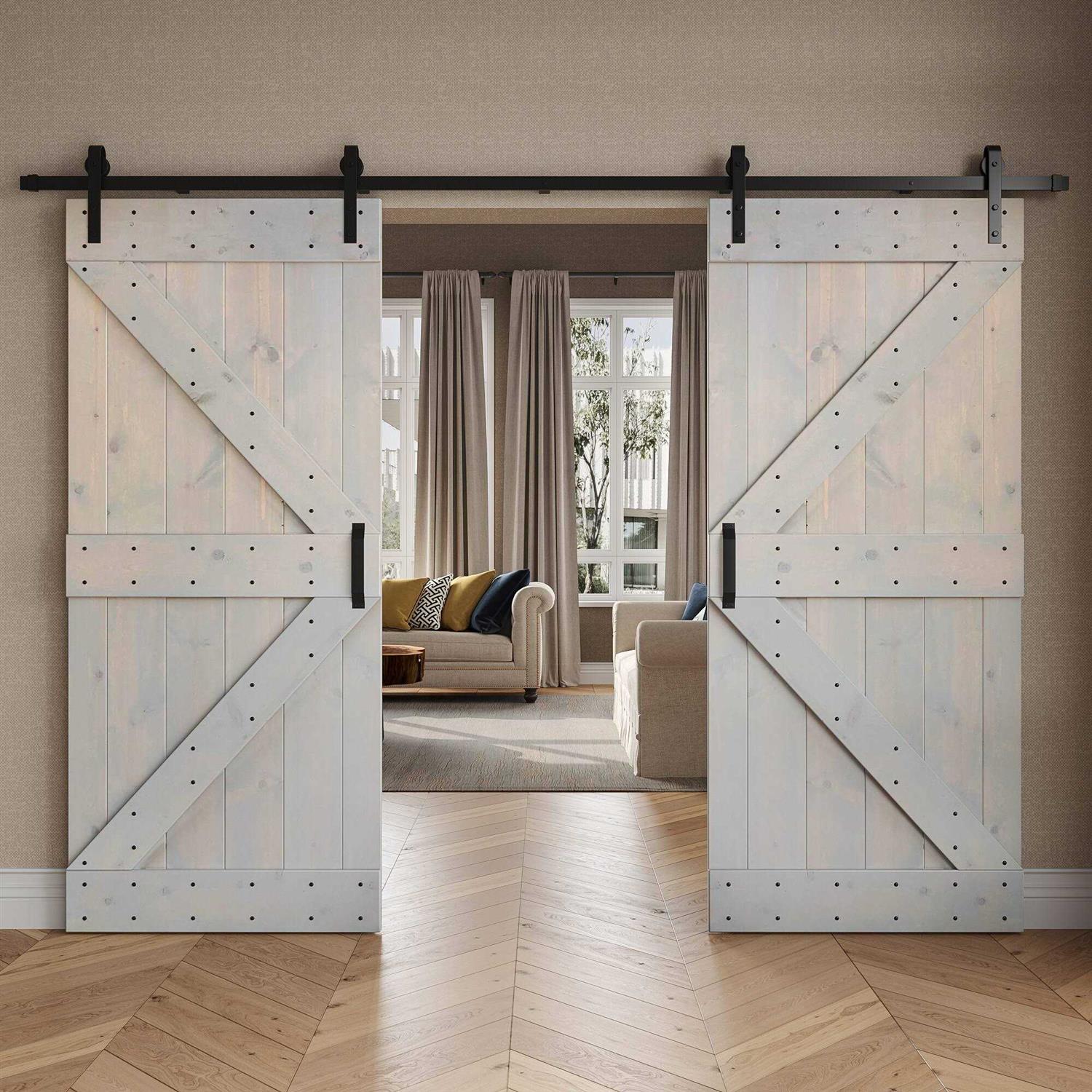 K Series Pine Wood Double Sliding Barn Door with Hardware Kit Coast Sequoia Finish - Cheap Fitting