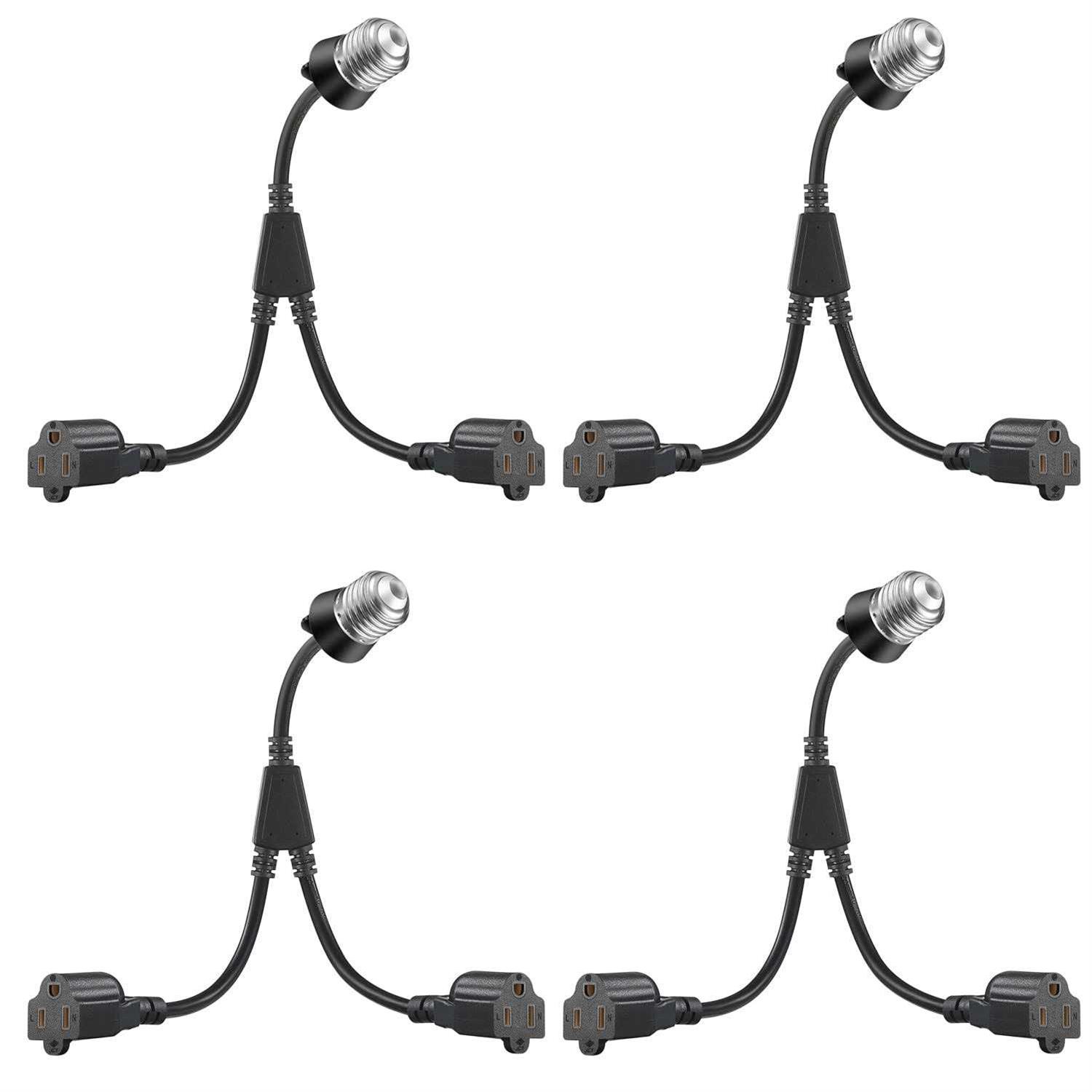 2 in 1 Light Socket to Plug Adapter,Convert E26/E27 Bulb Socket to 2 Pieces 3 Prong Outlet with 2 Extension Cord Convert E26/E27 Bulb Socket,for - Cheap Fitting