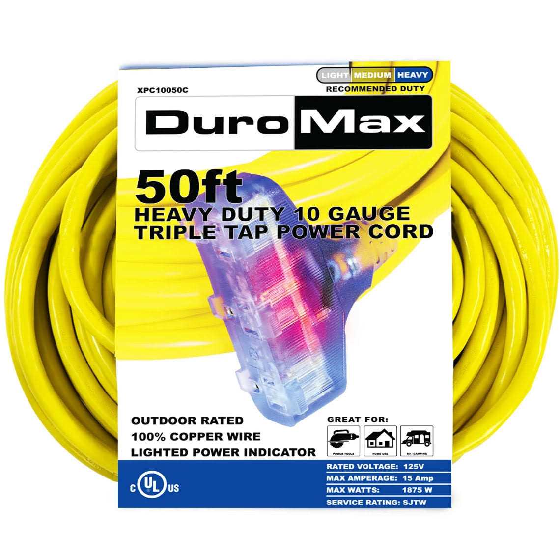 DuroMax XPC10050A 50& 10 Gauge Single Tap Extension Power Cord - Cheap Fitting