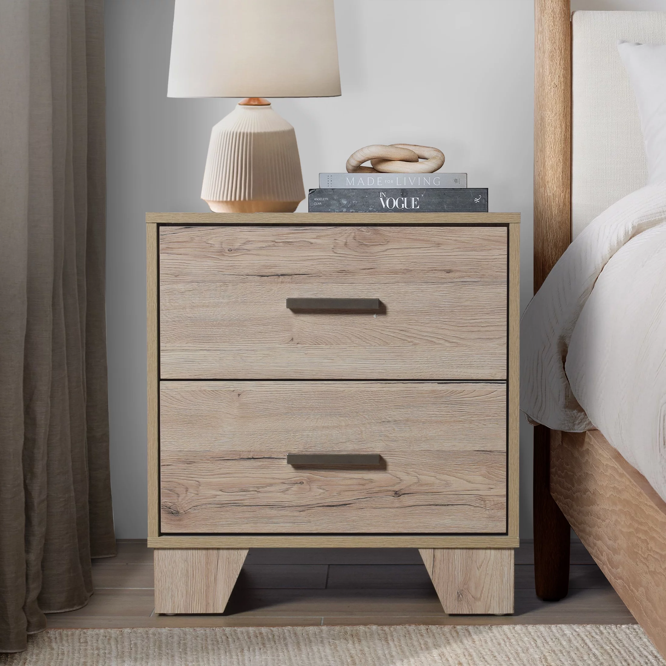 Castle Place Classic 2 Drawers Nightstand, Light Oak - Cheap Fitting
