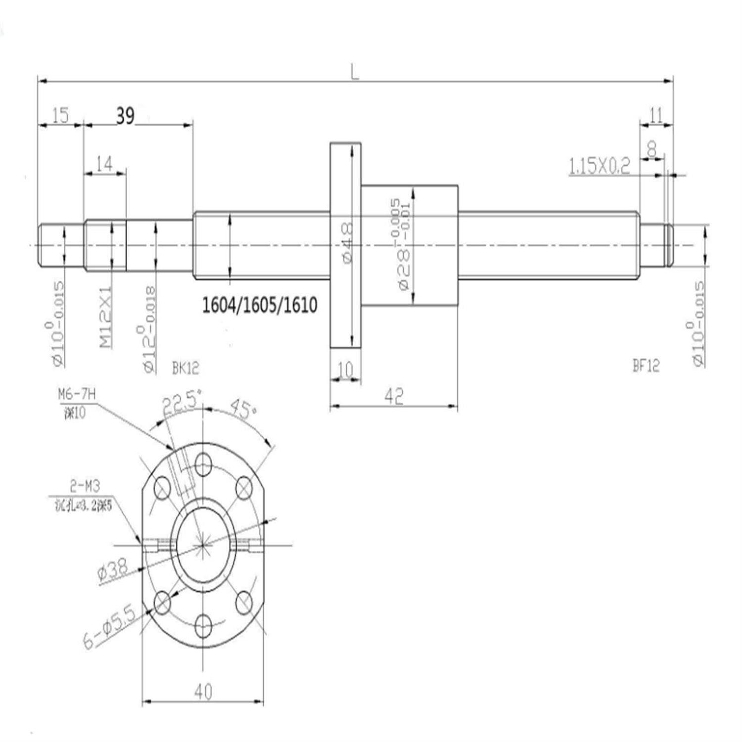 Chuangneng Ball Screw Cnc Parts Sfu1605 Rm1605 16mm 1000mm With Metal Deflector Ball Screw nut Bkbf12 End Supports Ball - Cheap Fitting