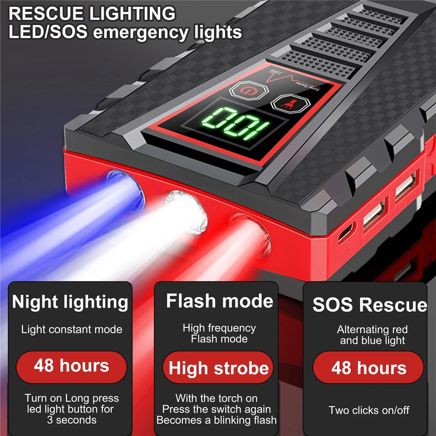 PRAXO Multi-functional Car Jump Starter, 5000A Peak 99800mAh Battery Jump Starter, 12V Car Battery Charger, Auto Battery Booster w/ LCD Display & 3 LED Modes, Portable Power Bank Charger - Cheap Fitting