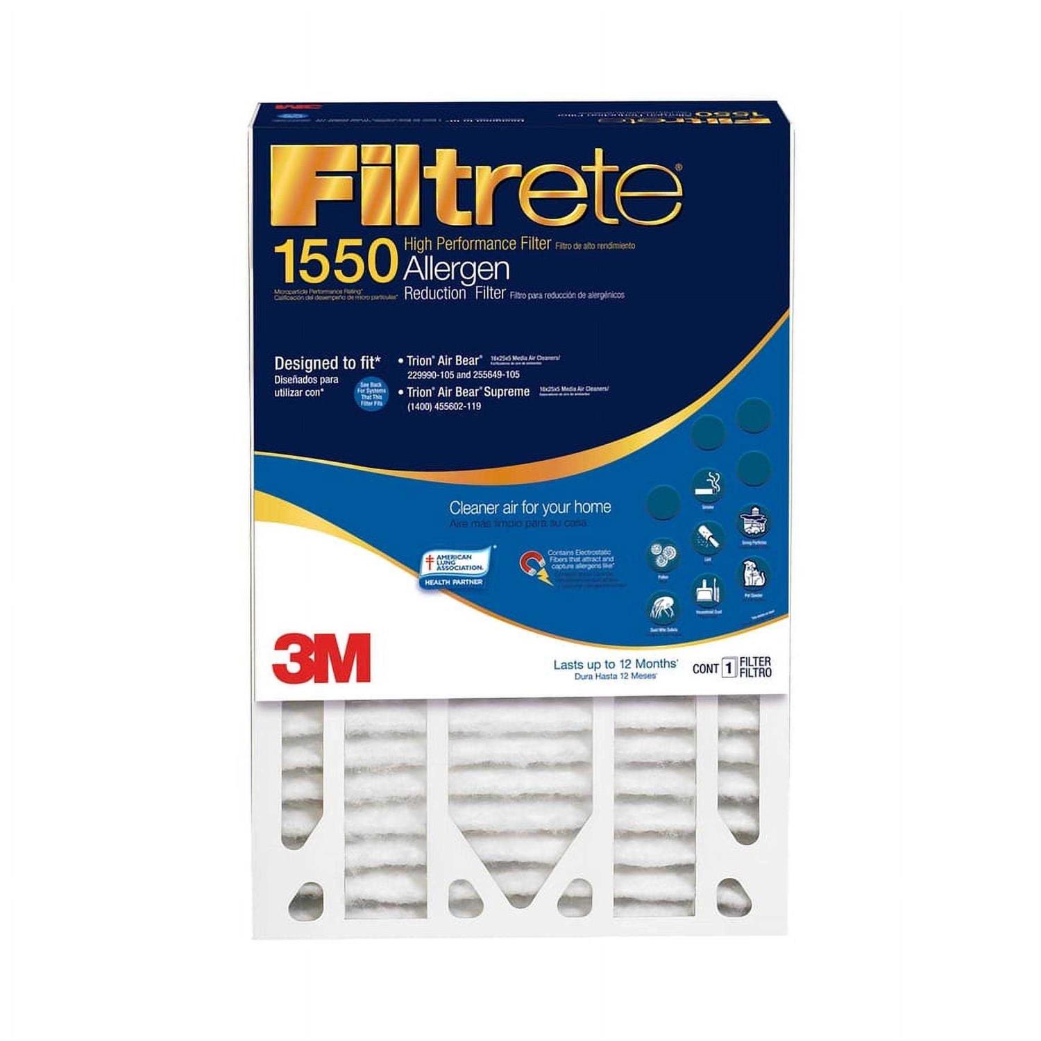 Filtrete 16-in W x 25-in L x MERV 12 1550 MPR Allergen, Bacteria and Virus Electrostatic Pleated Air Filter - Cheap Fitting