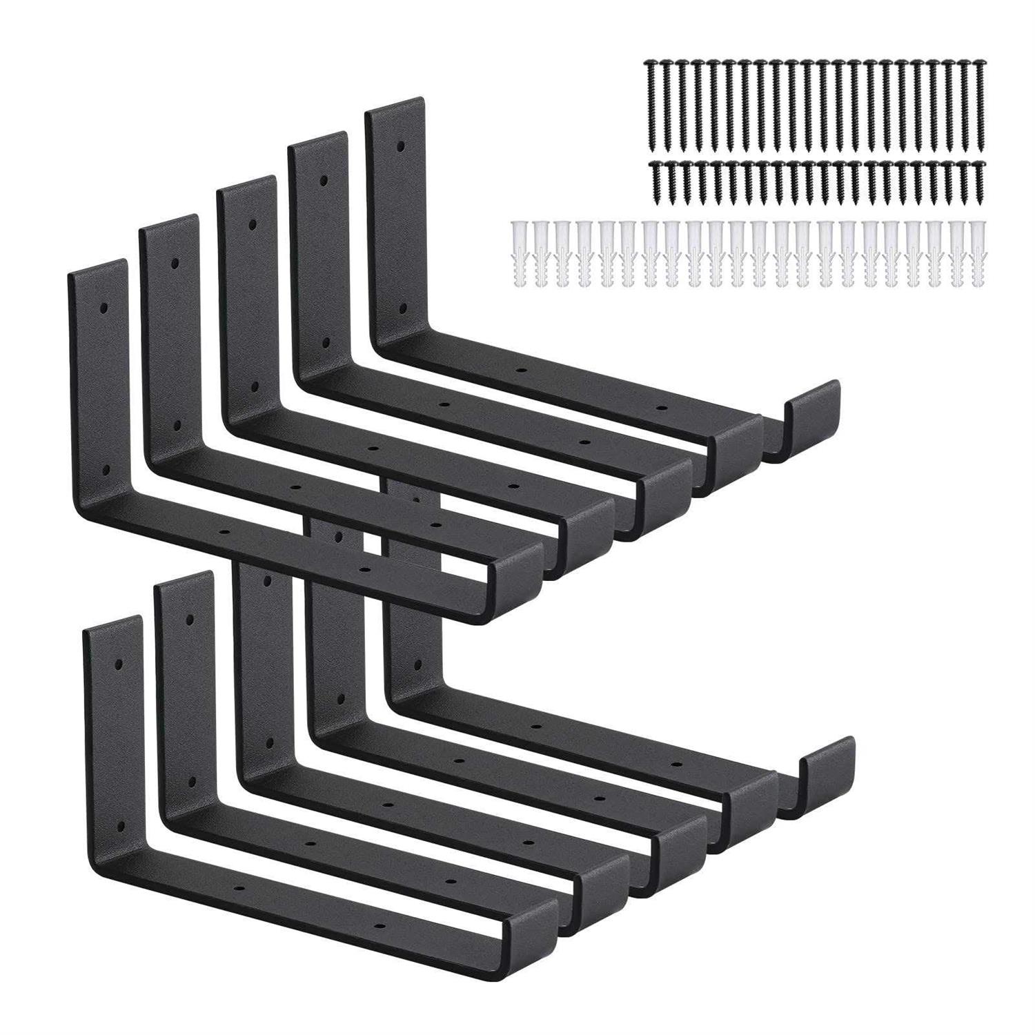 HOME MASTER HARDWARE Heavy Duty J Shelf Brackets with Lip Floating Hook 9 Inch Wall Mounted Shelves Support Brackets Black - Cheap Fitting