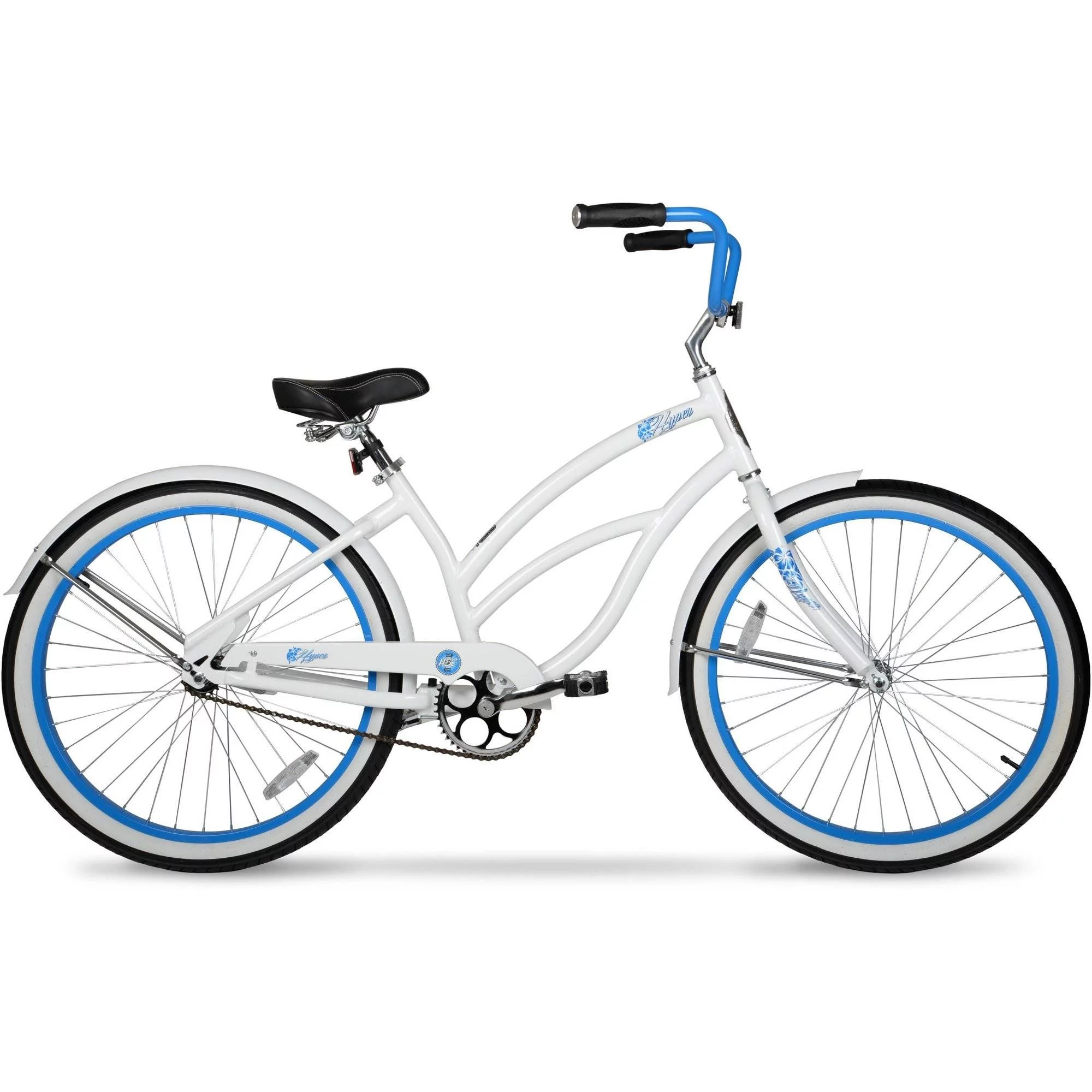 Hyper Bicycle Women's 26 In. Beach Cruiser, White with Blue Rim - Cheap Fitting