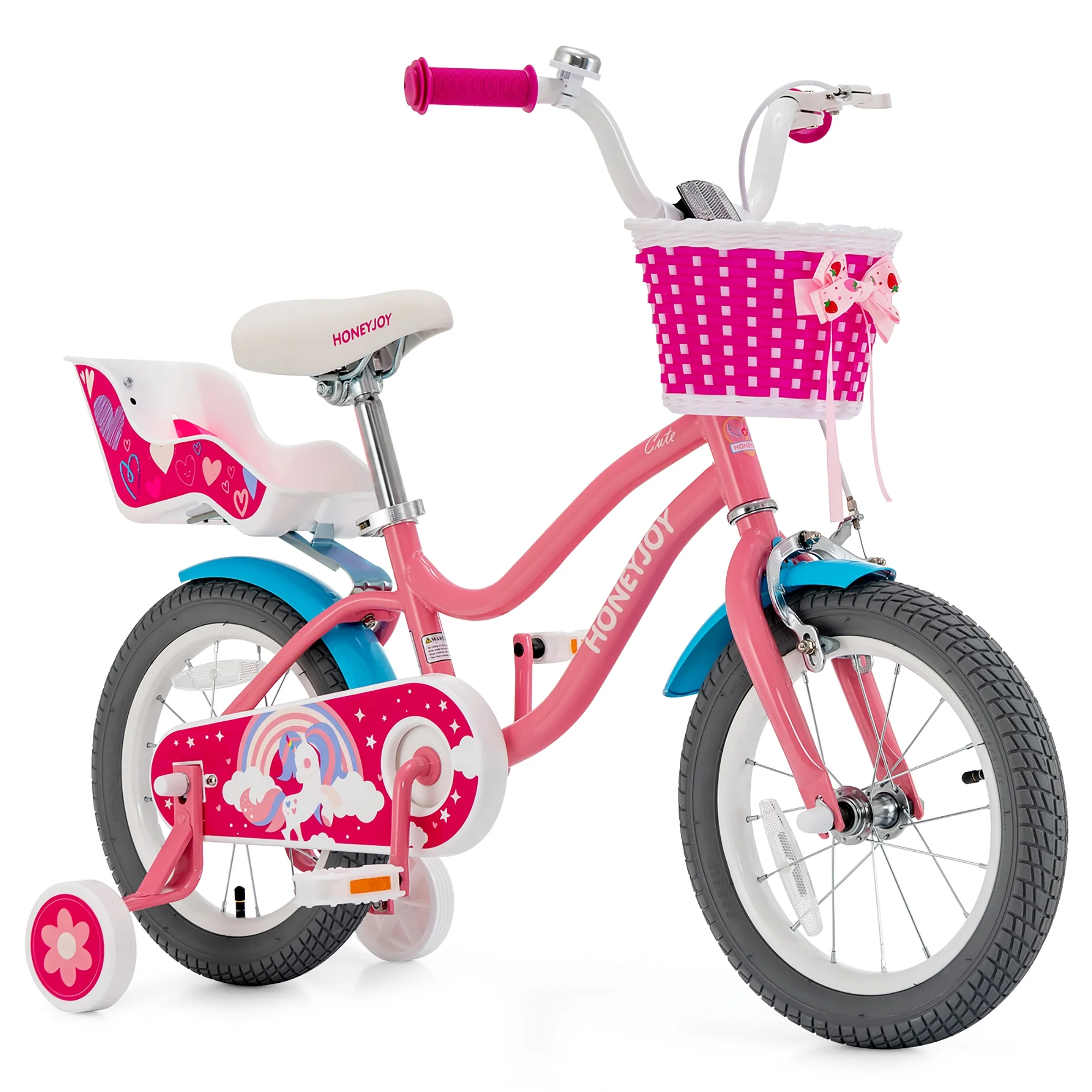 Gymax 14 Inches Kids Bicycle w/ Doll Chair & Basket Kids Bike w/ Training Wheels Pink - Cheap Fitting