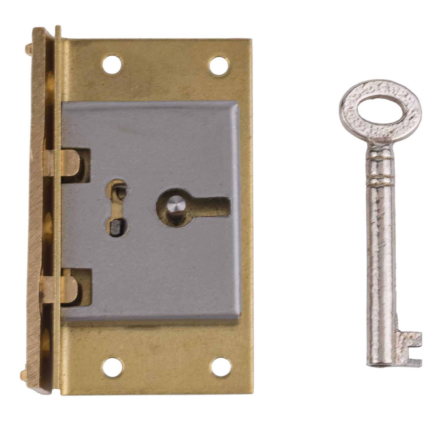 UNIQANTIQ HARDWARE SUPPLY Large Brass Half Mortise Chest or Box Lid Lock with Skeleton Key - Cheap Fitting